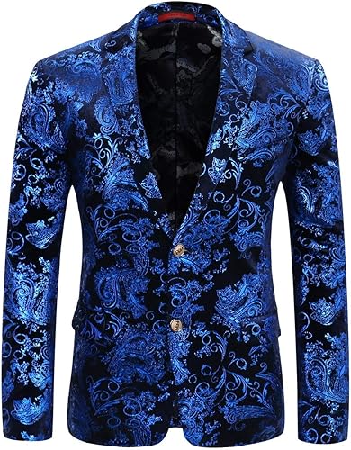 Cloudstyle Saco tipo blazer para hombre con estampado floral, solapa con muescas, ajustado