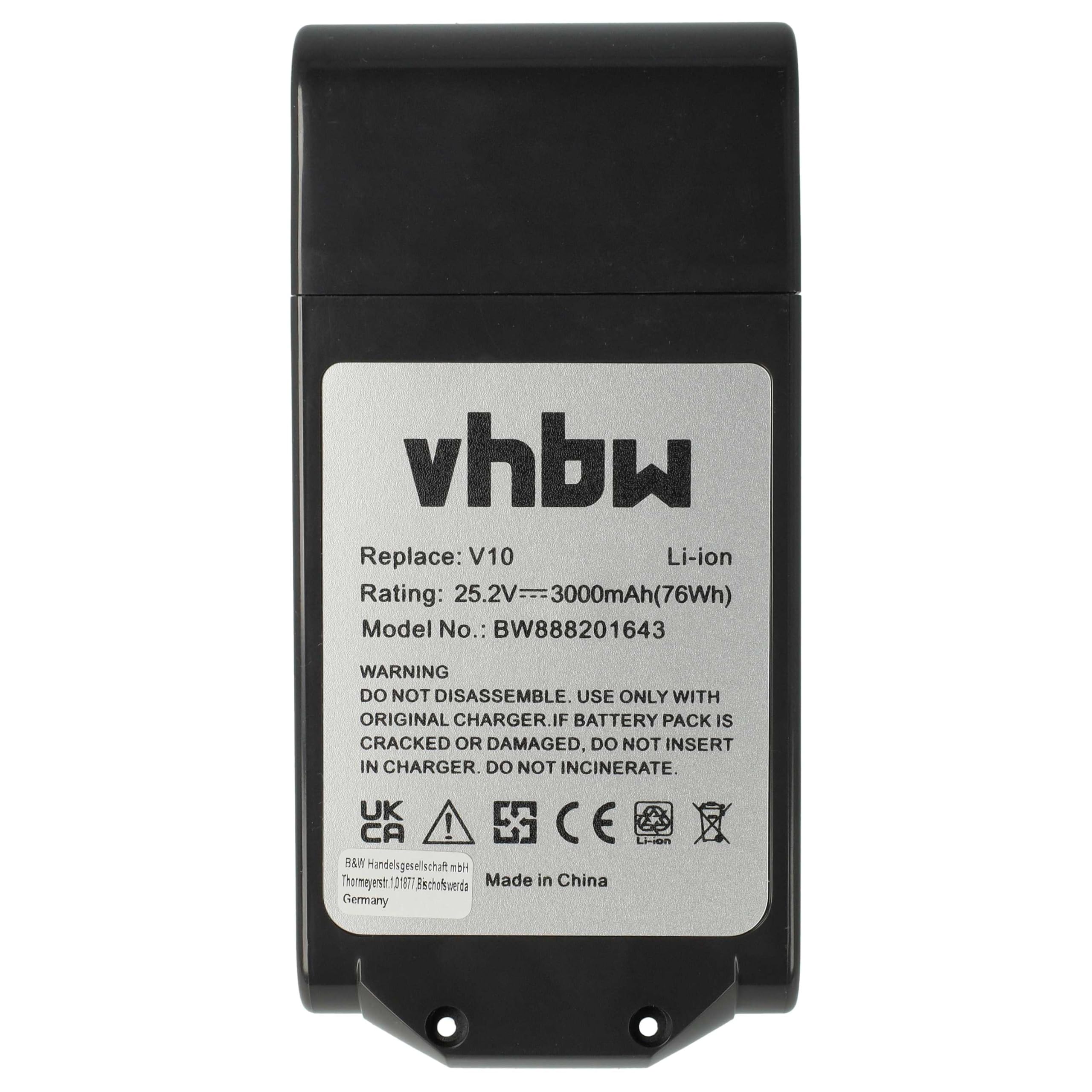 vhbw batteria compatibile con Dyson V10, Cyclone V10, V10 Absolute, V10 Animal, V10 Cyclone series aspirapolvere grigio (3000mAh, 25,2V, Li-Ion)