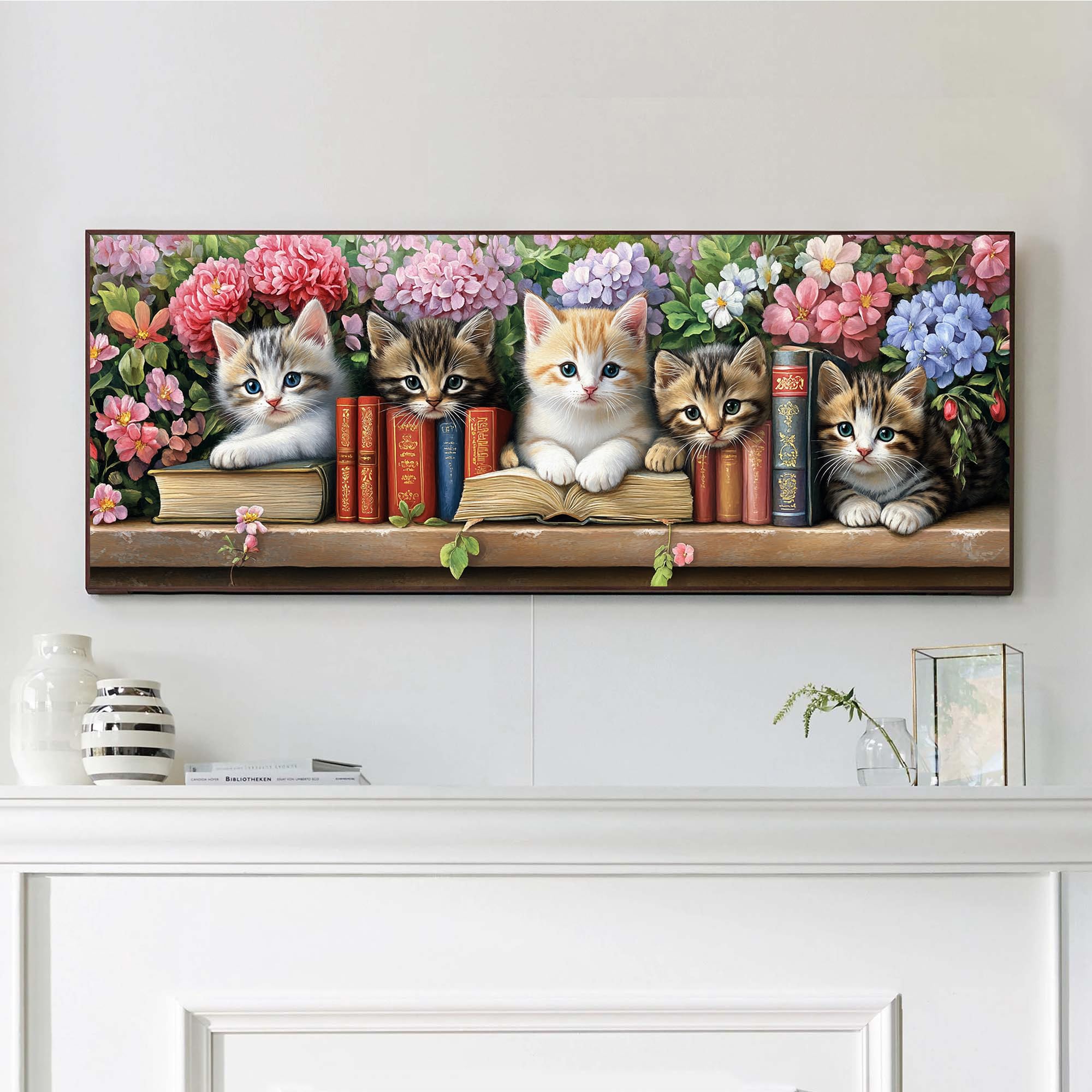 VAIIEYO 5D DIY Cat Large Diamond Art for Adults, Large Diamond Painting Book, Paint with Round Full Drill Crystal Rhinestone Diamonds Gem Art for Home Wall Decoration Gift 12X31Inch โ image 1