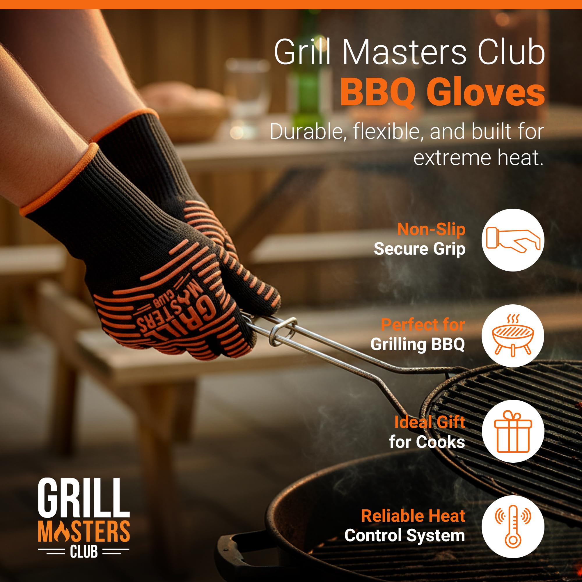 Grill Masters Club Guanti da barbecue, durevoli, flessibili e sicuri per cucinare, grigliare, affumicare e maneggiare cibi caldi, 1 paio, resistenti al calore fino a 454 °C