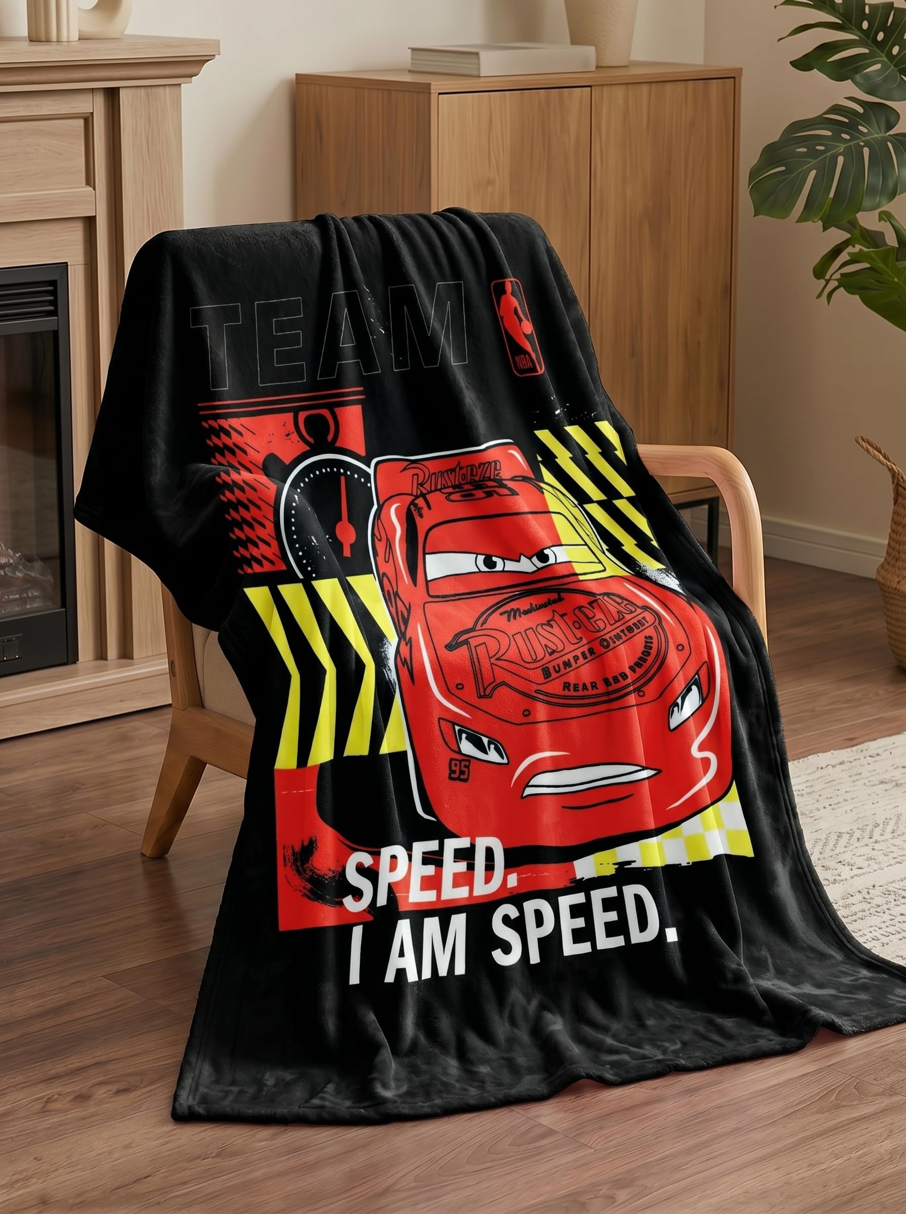 Northwest Disney Pixar Cars Plush Throw Blanket, 46" x 60" Lightning McQueen Silk Touch Soft Fleece Blanket for Kids & Adults, Officially Licensed