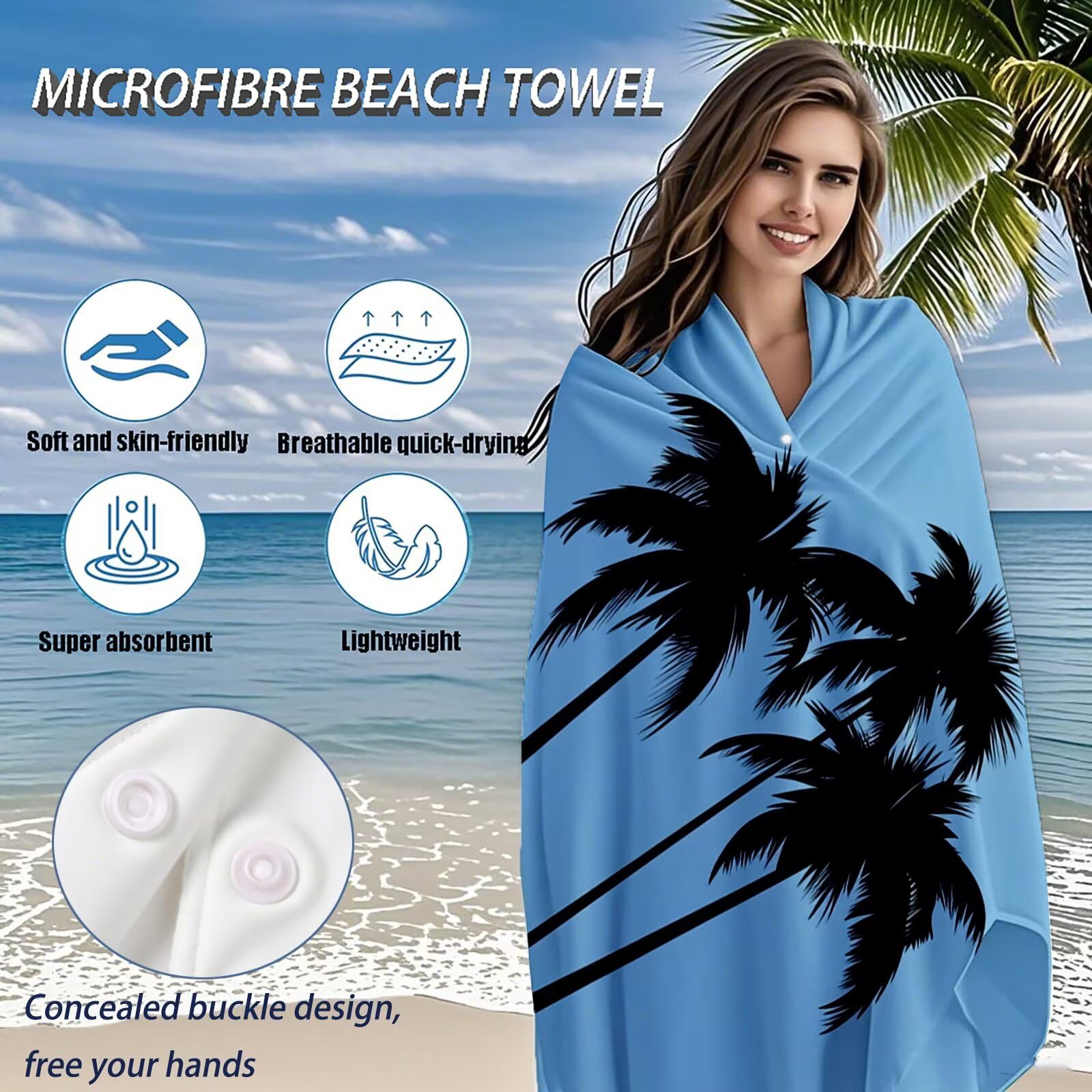 Serviette de Plage XXL 90x200,Bleu Serviette Plage Microfibre avec Séchage Rapide, Anti-Sable, Absorbante Fonction Design pour Vacances Piscine Pique-Nique Voyages Yoga, Cadeau Femme 2 Pack Q-622