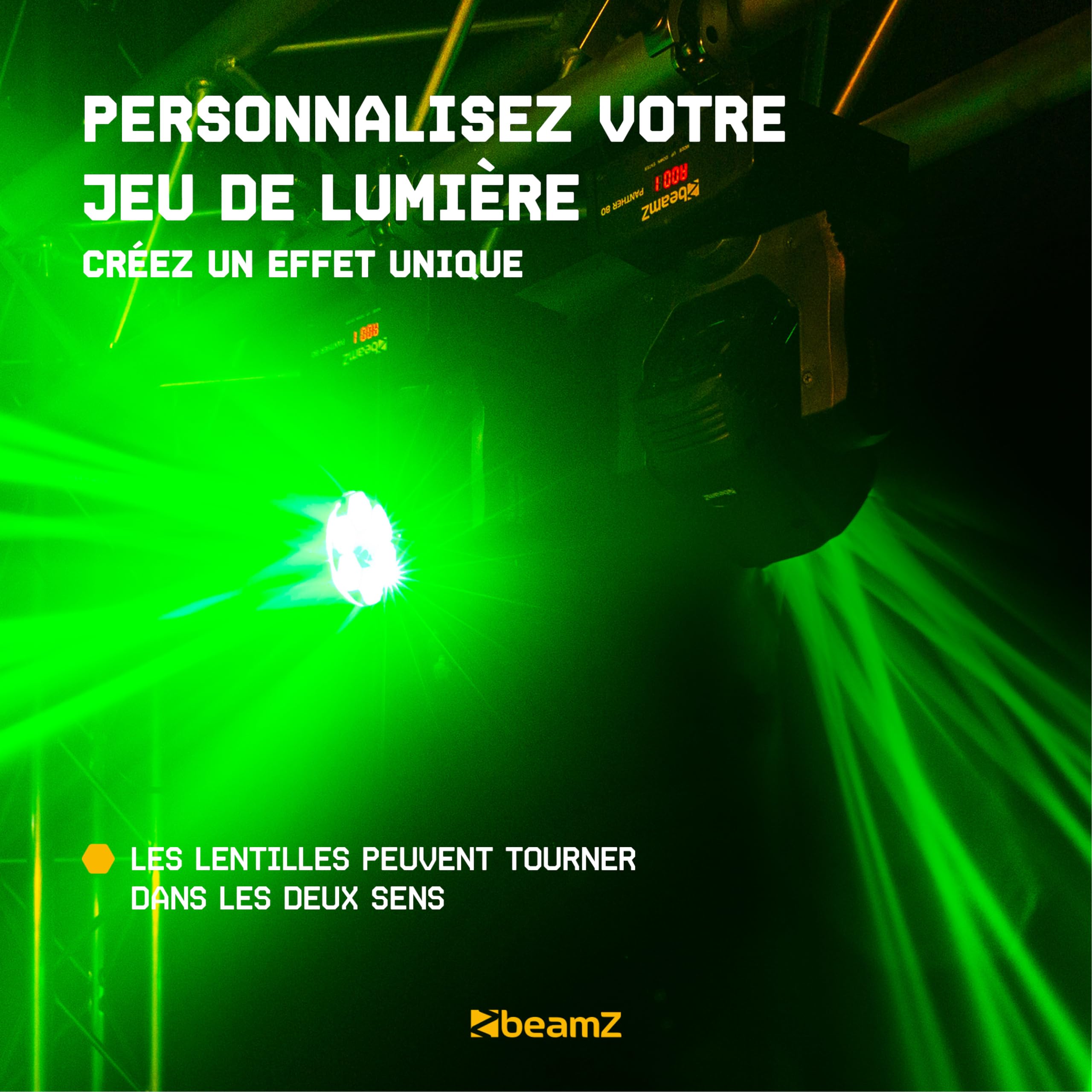 Beamz Panther 80 Lyre LED - 6x LED 12 Watts RGBW CREE, Mode DMX ou Stand Alone, Gestion Audio ou Auto, Fonction Maitre/Esclave, Shows Préprogrammés, Idéal DJ, Concert, Boite de Nuit