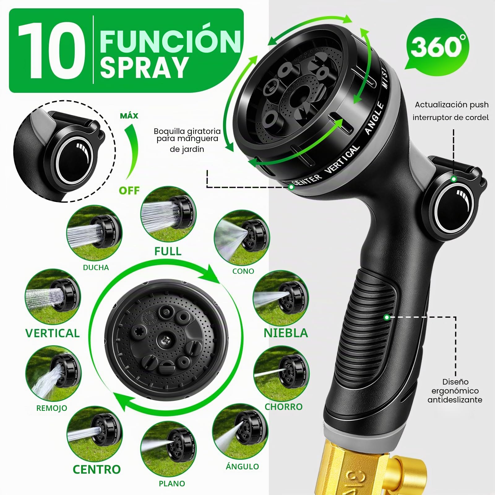 Manguera Jardin Extensible 15M, Manguera Extensible con Conectores de 1/2" 3/4" y Soporte de Pared, Mangeras Jardineria con 10 Funciones Pistola para Jardín, Lavar la Mascota, Lavado de Coche