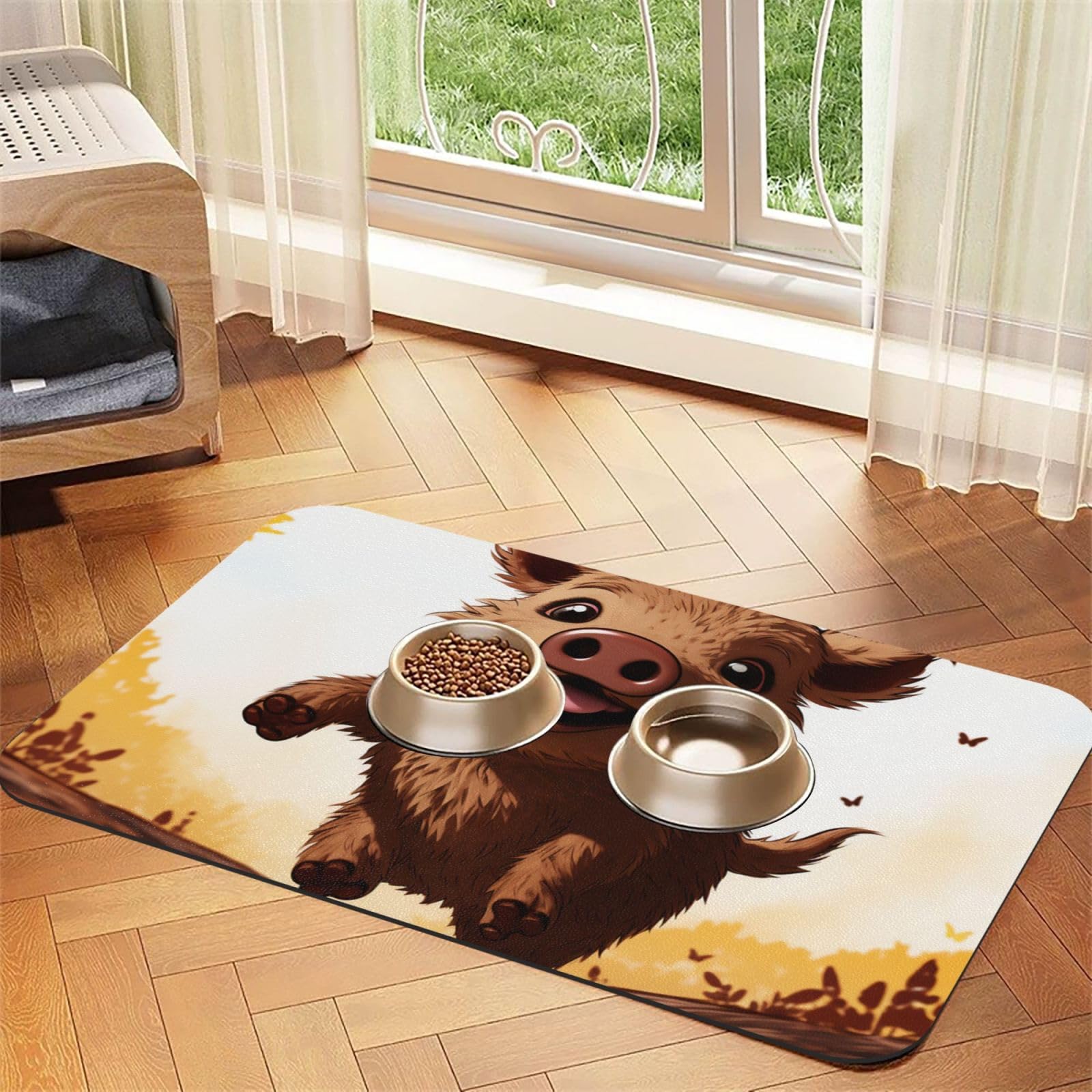 Tapis de nourriture pour chien fini les sols mouillés avec ce revêtement en caoutchouc