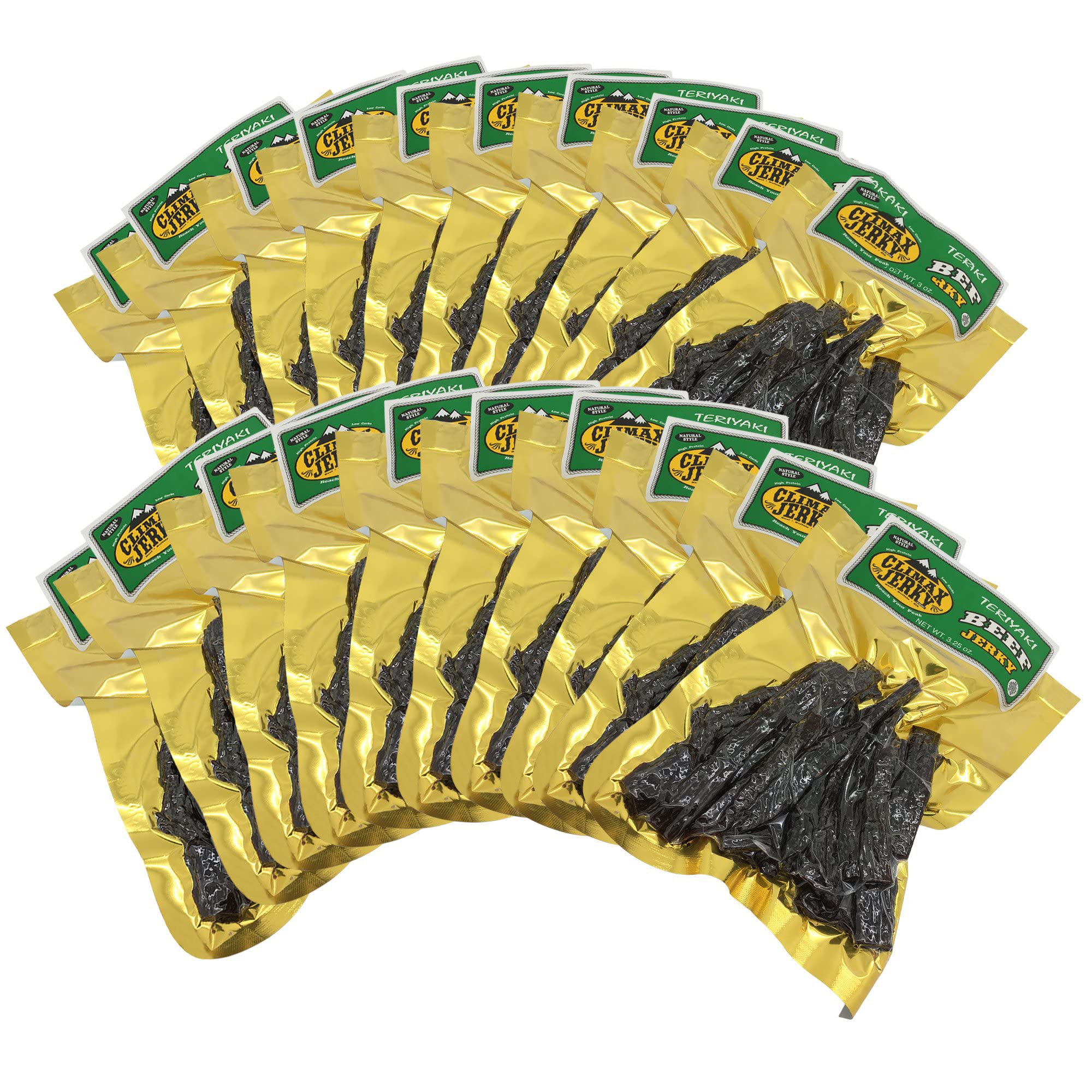 BEST Natural Style Thick Strips 3.25 OZ. Mild Smokey Flavor Beef Jerky - No Preservatives High Protein Low Carbs - Kids Favorite by Climax Jerky - Buy Multiple Packs & Save! (Teriyaki 20 Pack)