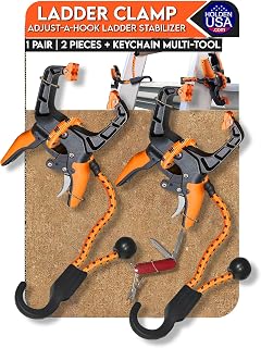 Holden USA - Ladder Clamp - Stabilizer Clip – Secure Safety Clamp for Roof, Gutters, and Wall Prep – Durable Support Cord for Roofing and Gutter Tasks (Orange Pair/2 units)