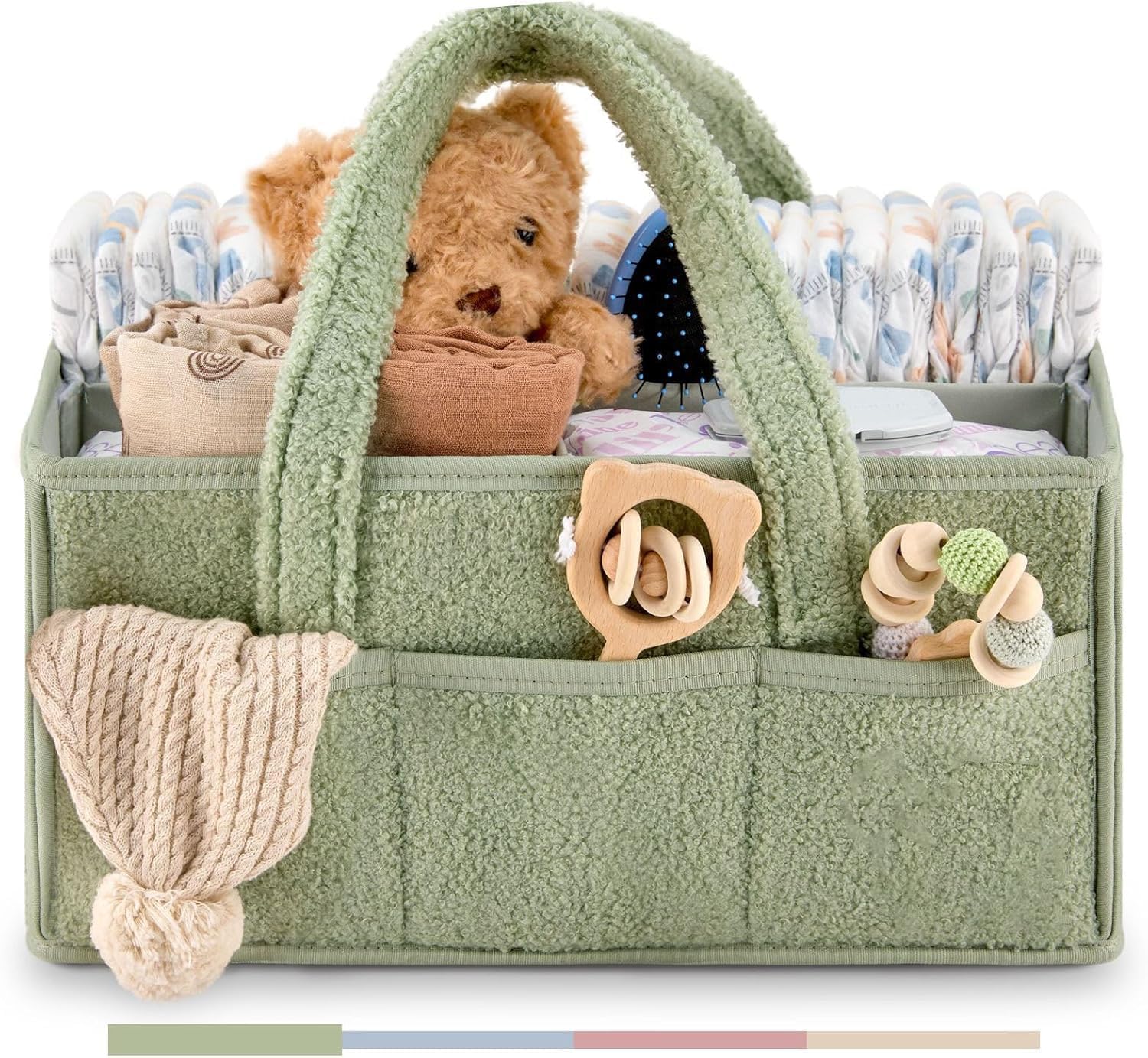 Panier Rangement Bébé, Rangement Table a Langer bebe, Rangement Lange Bebe avec Compartiments et Poignées, Cadeau Naissance, Coffret Bebe Naissance