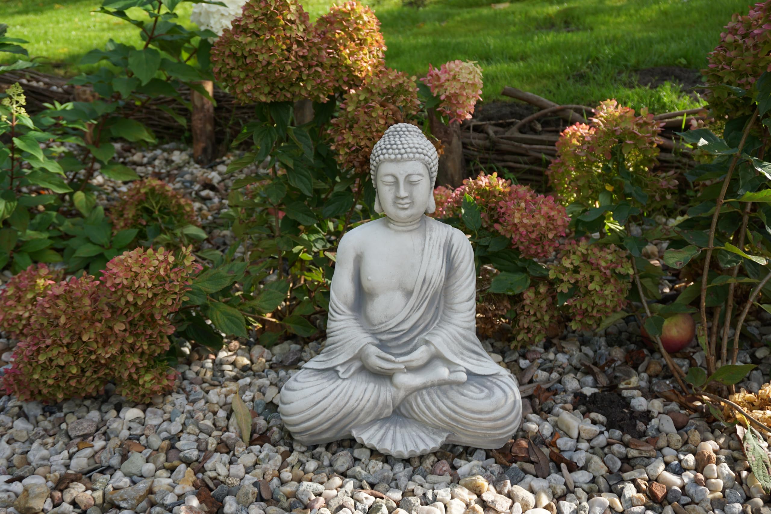gartendekoparadies.de Buddha Figur, Steinfigur, H. 42 cm, 19 kg, Grau, frostsicher aus Steinguss für Außenbereich