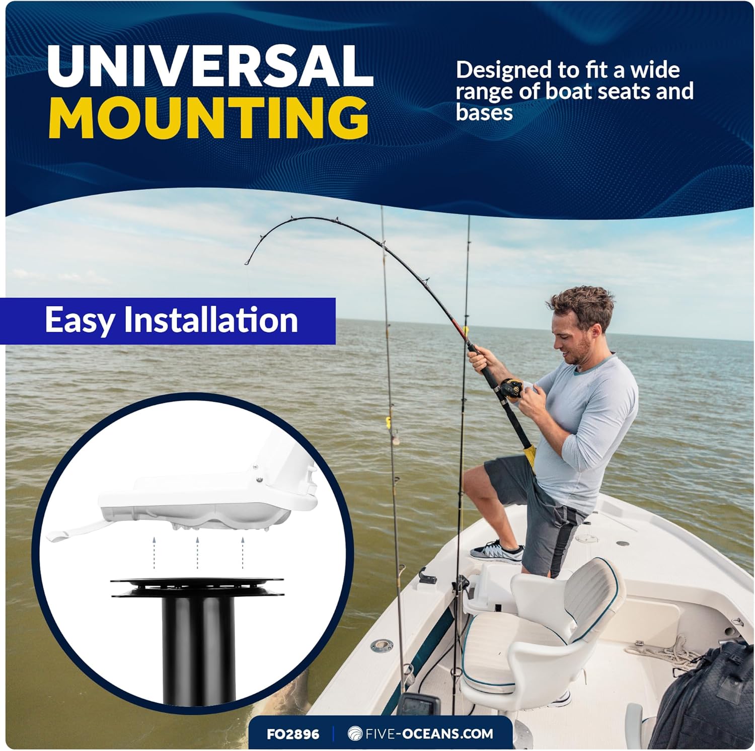 Five Oceans 8-Inch Boat Seat Pedestal, Boat Seat Pedestals with Seat Mount 360-Degree Swivel, Steel with Black Powder Coat Finish, 6-7/8-Inch (174mm) Base - Universal Mounting - FO2896