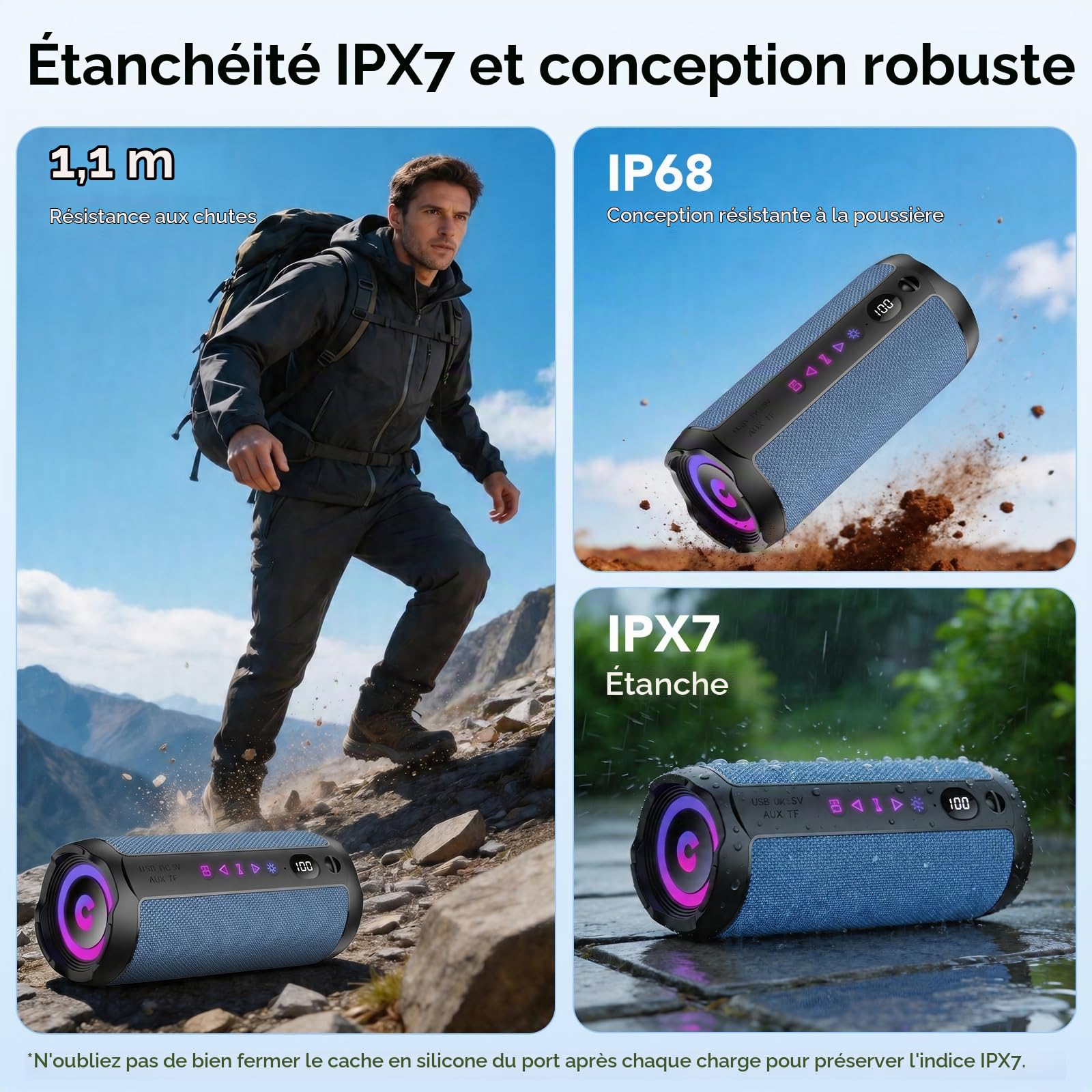 Enceinte Bluetooth Puissante 5.4 sans Fil avec Bass Puissantes, Haut-Parleur Portable 25W, LED Écran, Autonomie 25H,Son Surround à 360 degrés,Appairage TWS,AUX,TF Carte,pour l'extérieur/La Fête/Voyage