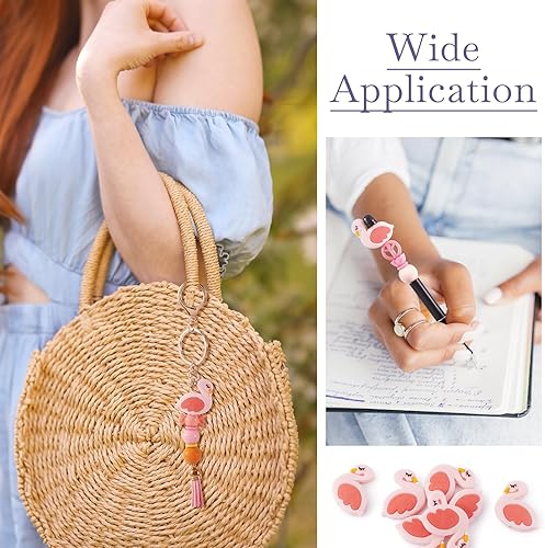 Miniatura 6 de Beadthoven - 10 cuentas de silicona de flamenco rosa de 1.188 pulgadas (1.181 in) cuentas de animales de pájaro DIY pulsera collar cuentas focales