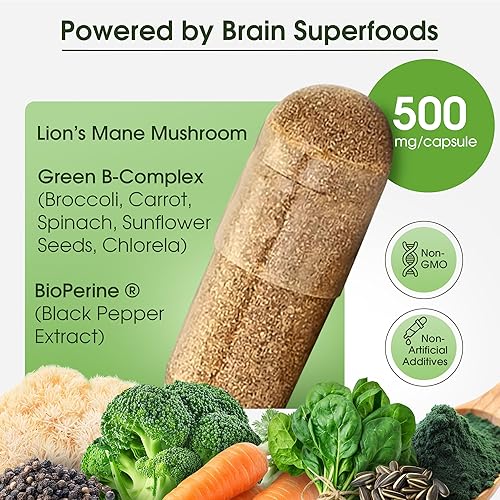 Miniatura 4 de Rescate cognitivo, cápsulas de hongos melena de león con extracto dual de melena de león, nootrópicos, suplemento cerebral para memoria y enfoque,