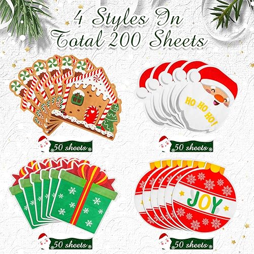 Miniatura 2 de 200 servilletas de Navidad a granel de Santa Claus para cóctel, servilletas desechables de pan de jengibre, bola de alegría, servilletas de papel de