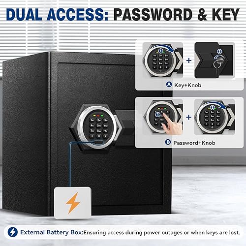 Miniatura 5 de Caja de seguridad ignífuga de 2.3 pies cúbicos para el hogar, caja de seguridad de acero con teclado electrónico digital, caja de seguridad para