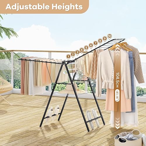 Miniatura 5 de APEXCHASER Tendedero plegable de ropa, estante de secado de ropa de metal plegable, estante de ropa ultra delgado para suéter, sostén, toalla para