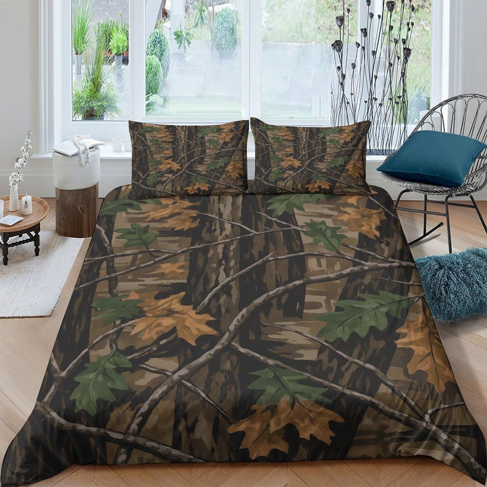 Ctjqhvkz Style-6 3D Printed Forest Camouflage Fitted Sheet Microfiber Soft Breathable Oak Leaf Mattress Cover For Bedroom Decor Single（135X200cm）