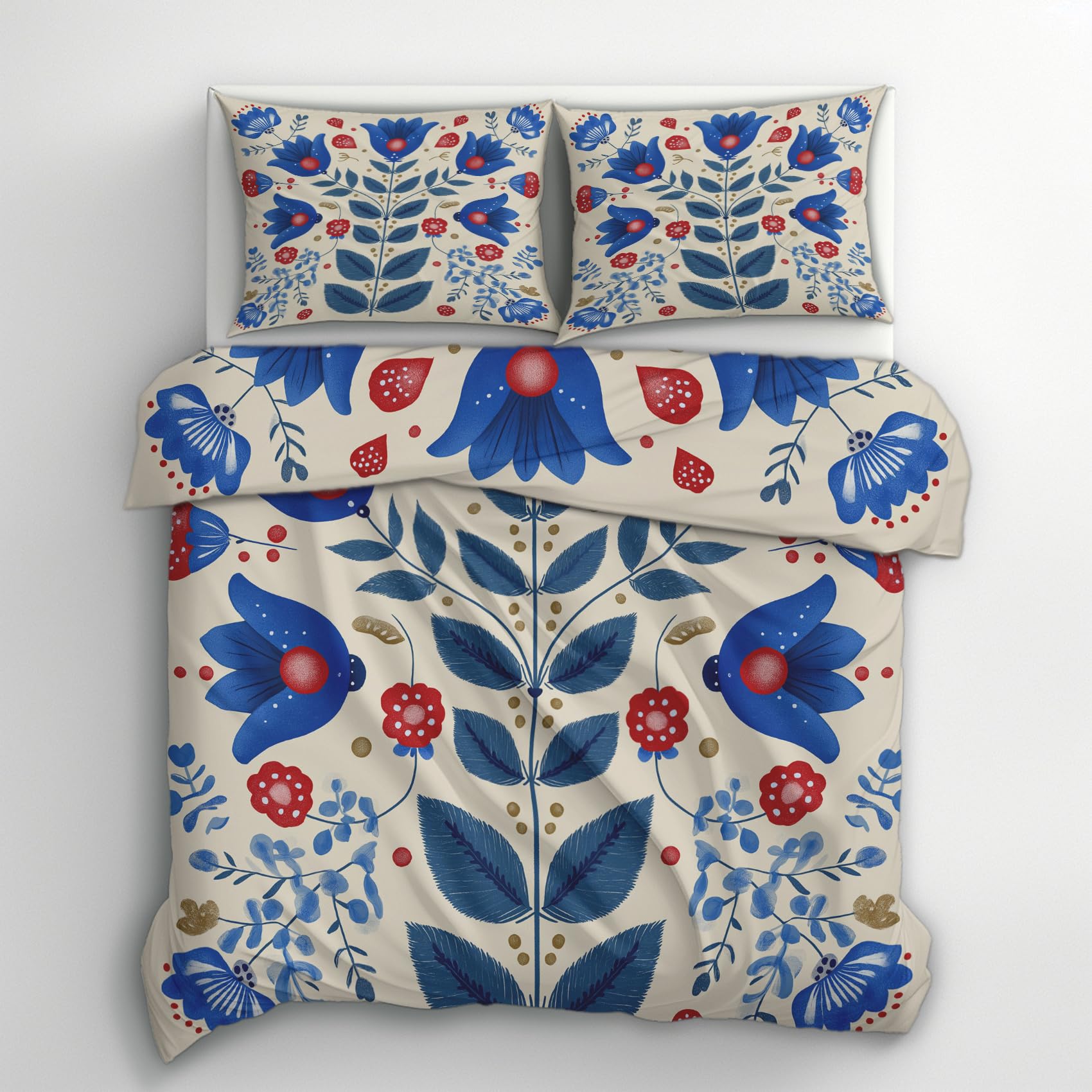 Generisch Blau Blumen Bettwäsche 135x200 2er Set Deckenbezug, Geschenk | Landhausstil Boho Muster, Bettbezug Set, Bügelfreie, Reißverschluss, Kissenbezug, Wendebettwäsche Blau Blumen Deko
