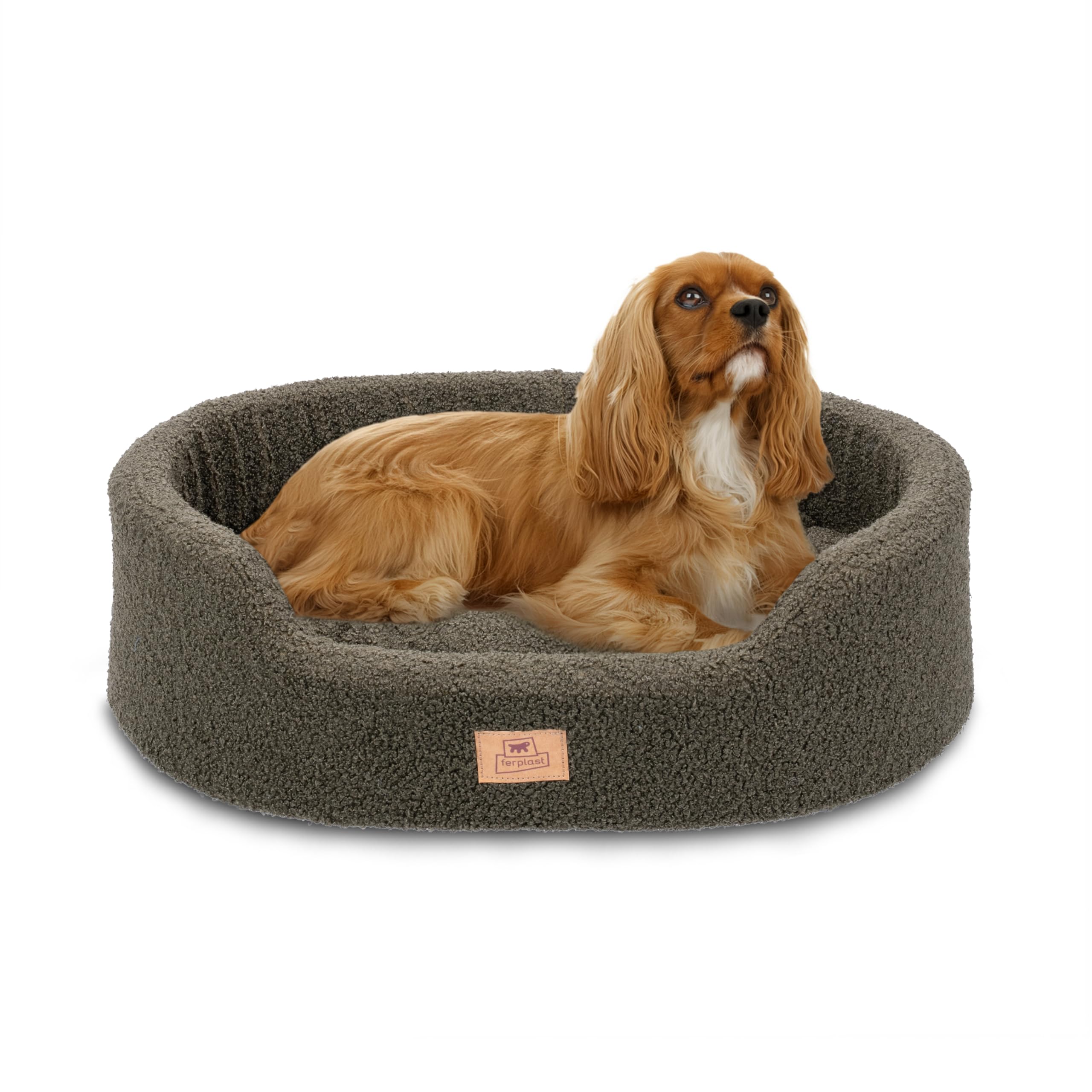 Ferplast Dog Bed Cushion for Small Dogs, Cat Bed, Washable Synthetic Bouclé Fabric, Soft Padding, 55 x 41 x h 15 cm. Green