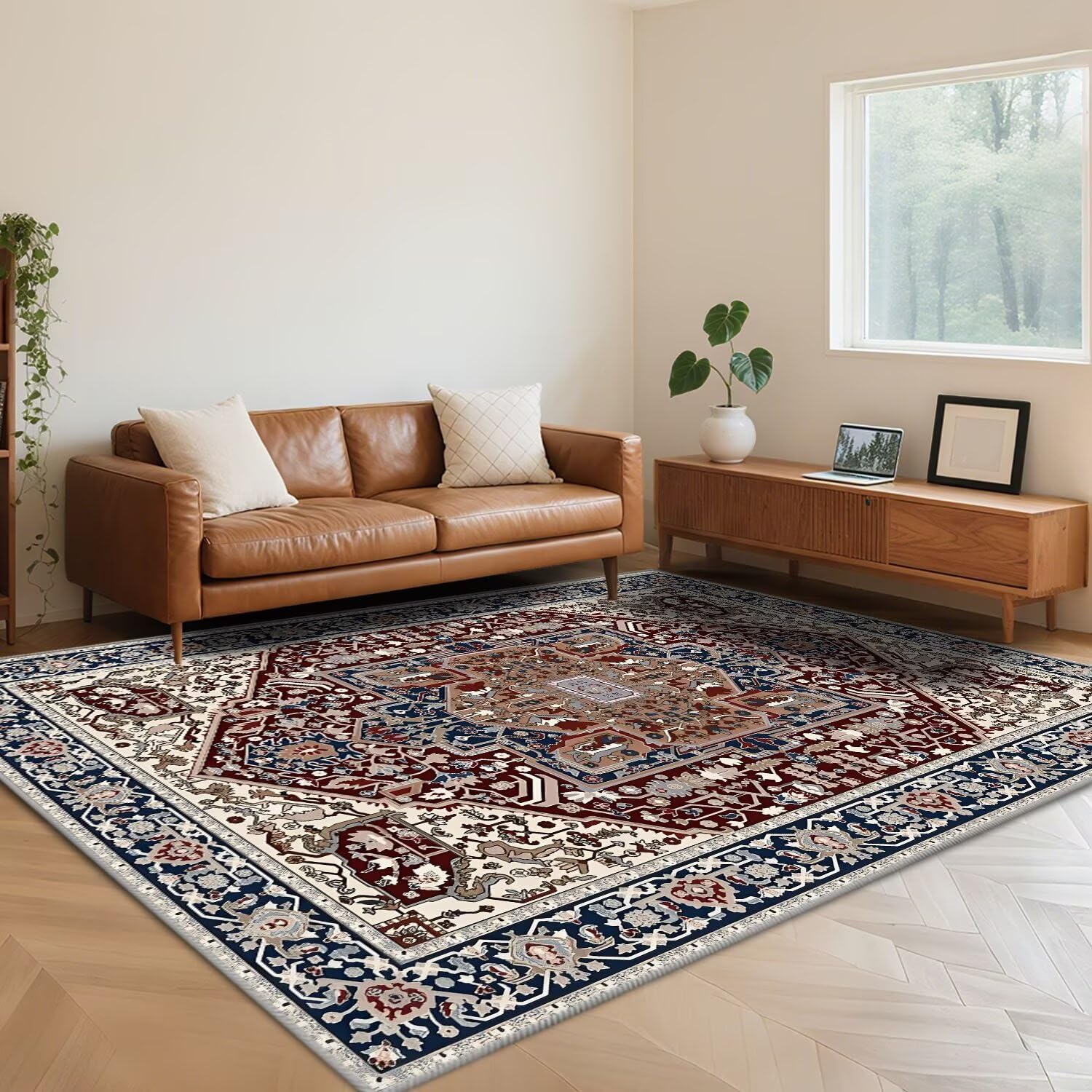 Tapis antidérapant bleu rétro 160x230 cm lavable et doux