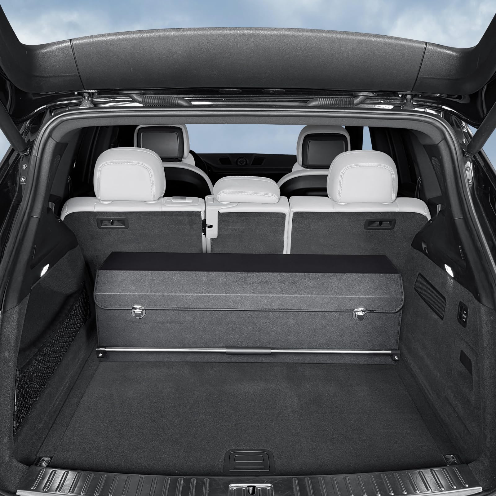 Organizador de Maletero de Gran Capacidad 94L para Coches y SUVs - Caja de Almacenamiento con Tapa, Asa Robusta y Base Antideslizante - Compartimento Extraíble(Negro, 105 x 29 x 31cm)