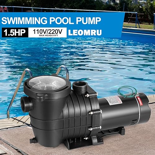 Miniatura 2 de Bomba de piscina de 1.5 HP 6500 GPH autocebante ensobre el suelo Bomba de piscina 110V220V Bombas de doble voltaje de una sola velocidad con cesta