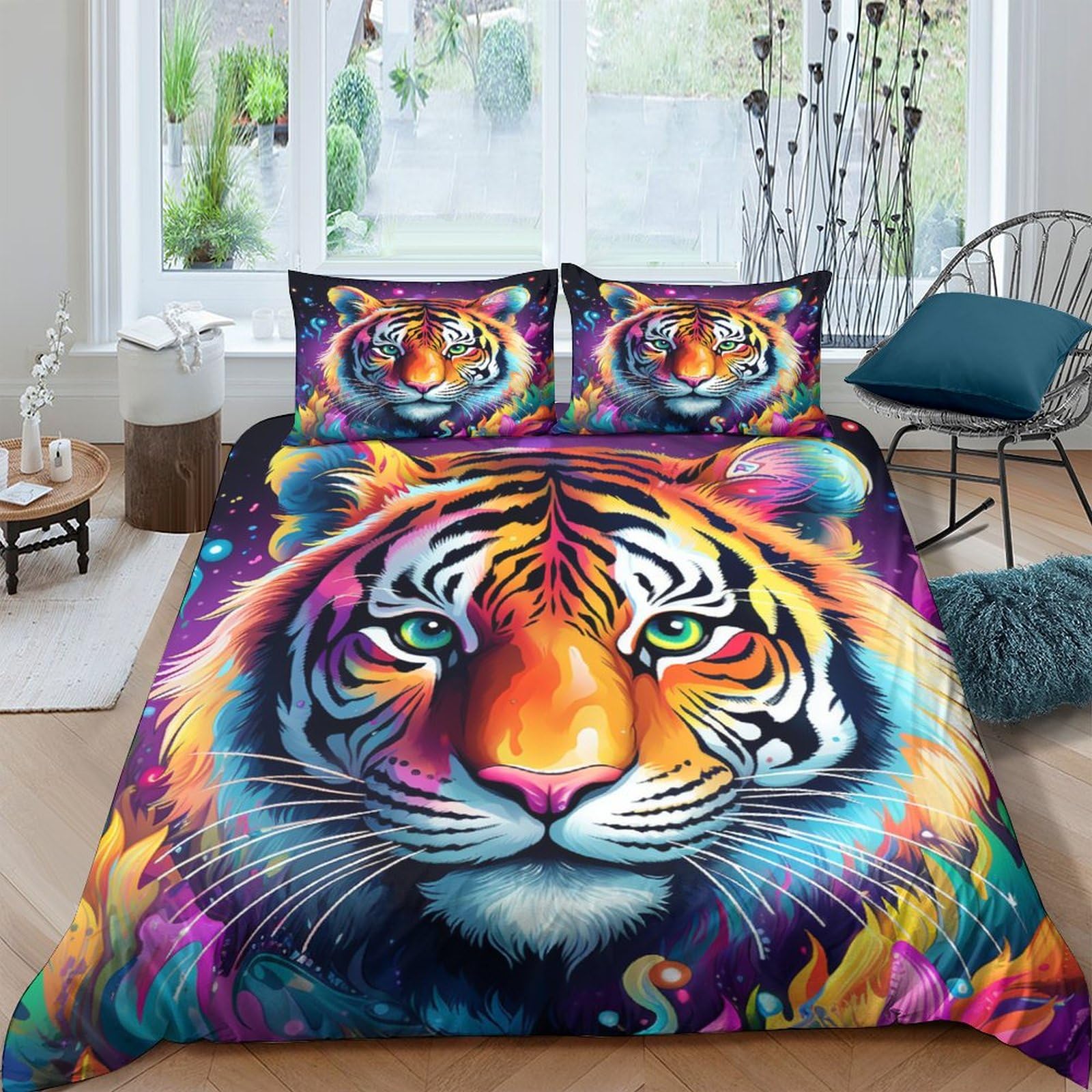 Housse de couette tigre 3D anti-transpiration en microfibre douce double 200x200cm