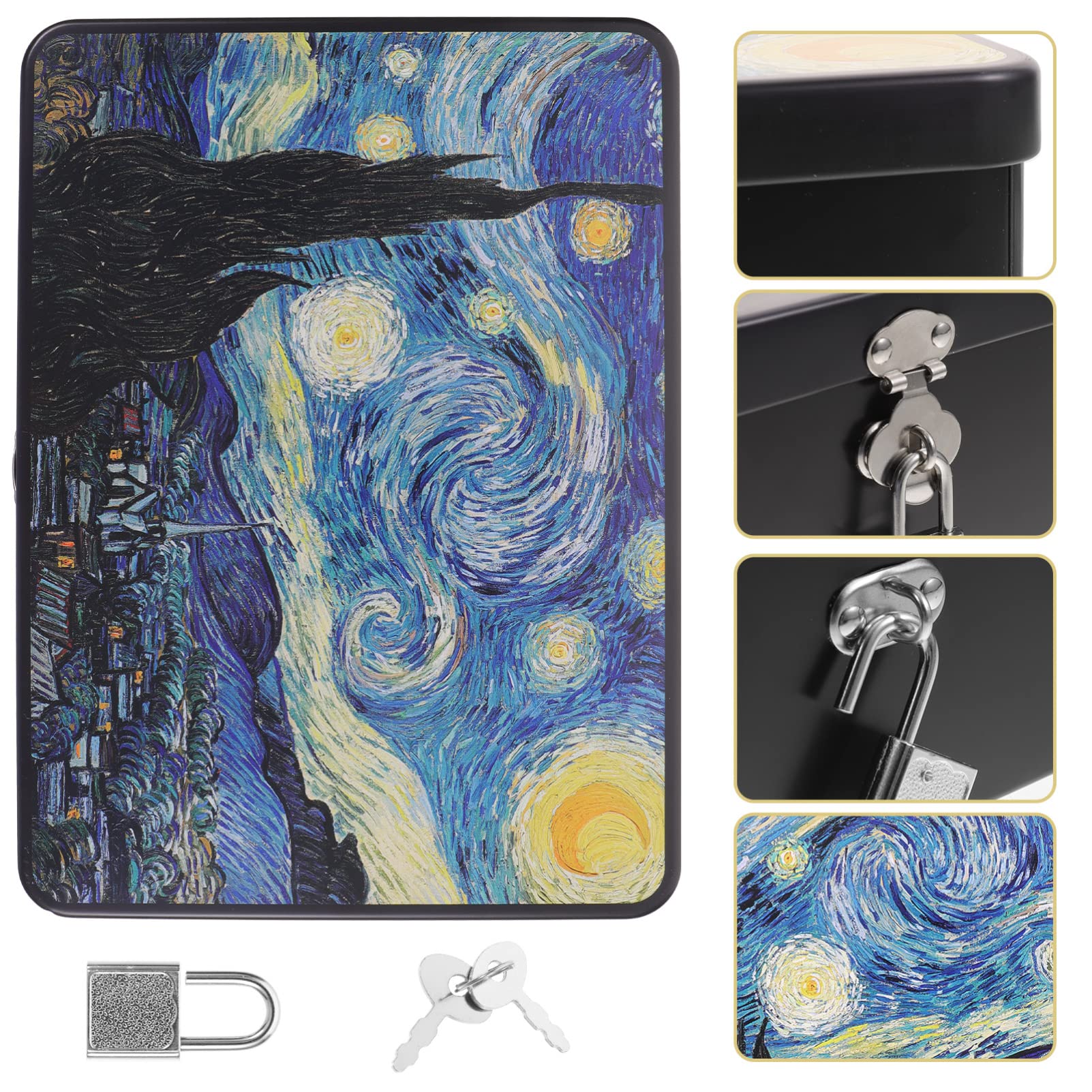 Zerodeko Tinplate Storage Box with Lock 9.65X7.09X3.35 Inches Vintage Decorative Container for Jewelry Money Keepsakes Desktop Organization - Image 3