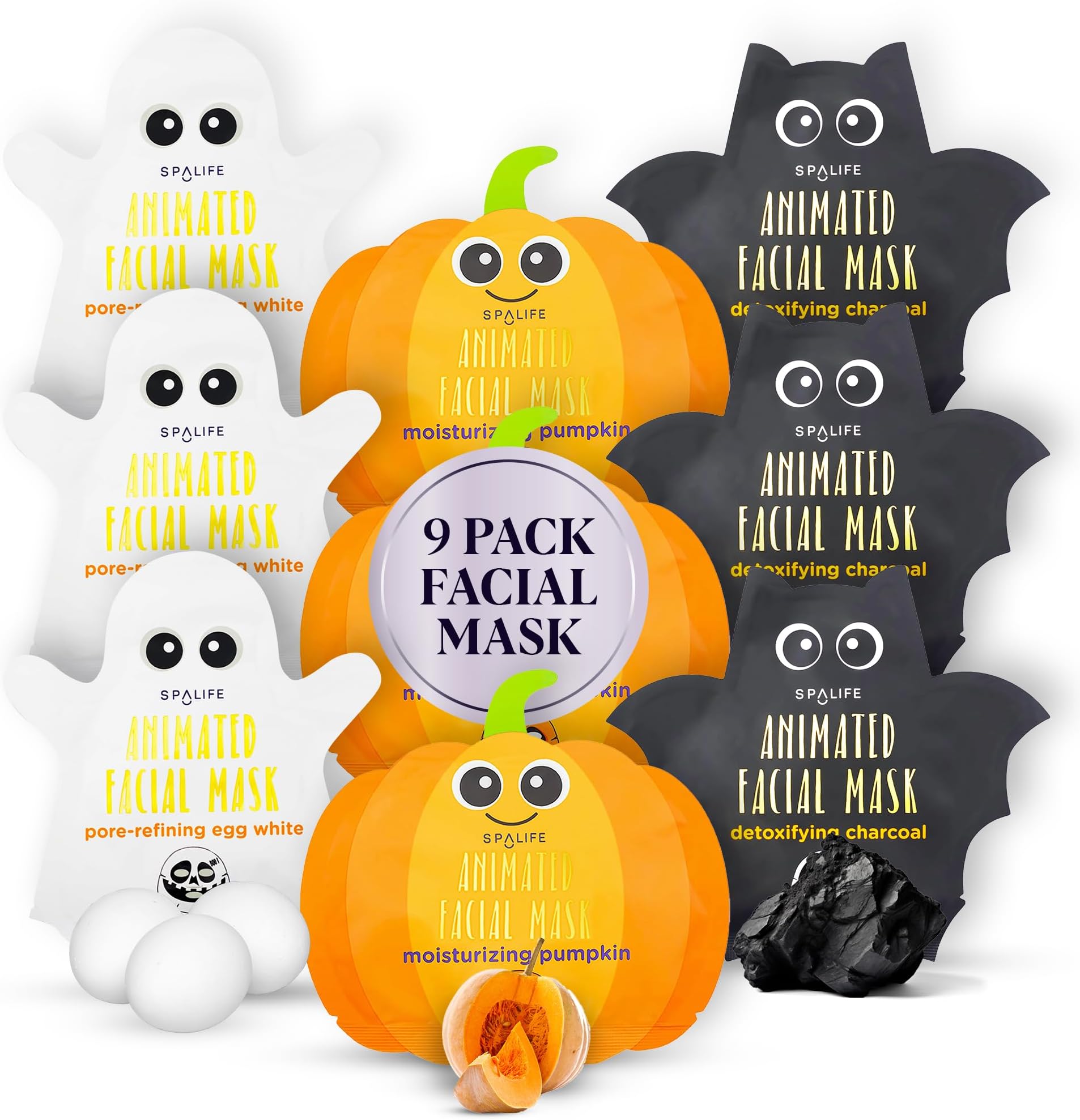 Spa Life Animated Halloween Sheet Mask Pumpkin, Ghost, Bat Bundle