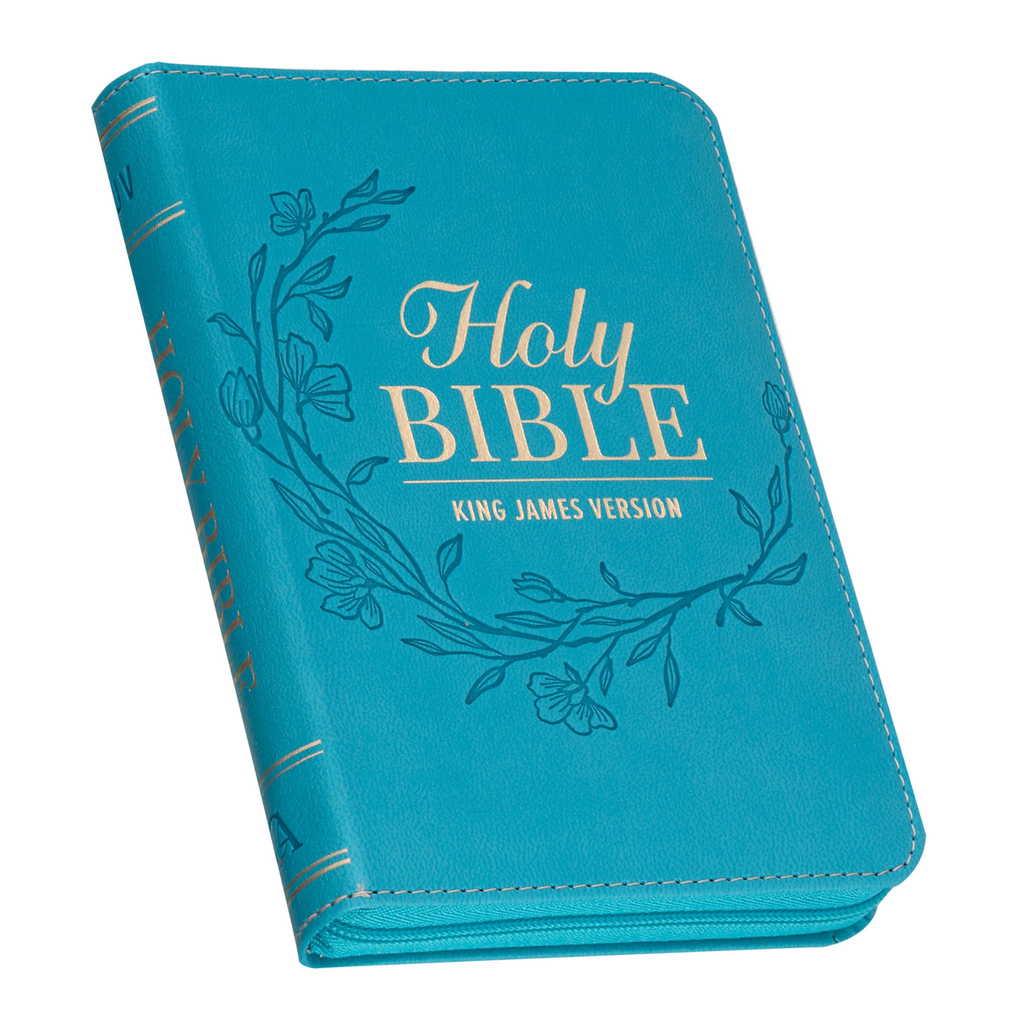 KJV Holy Bible, Mini Pocket Size, Red Letter Edition, Reading Plan, Thematic Verse Finder, Ribbon Bookmark, King James Version, Vegan Leather, Aqua, Zipper Closure, 6.2" x 4.3" (KJV Pocket Editions)