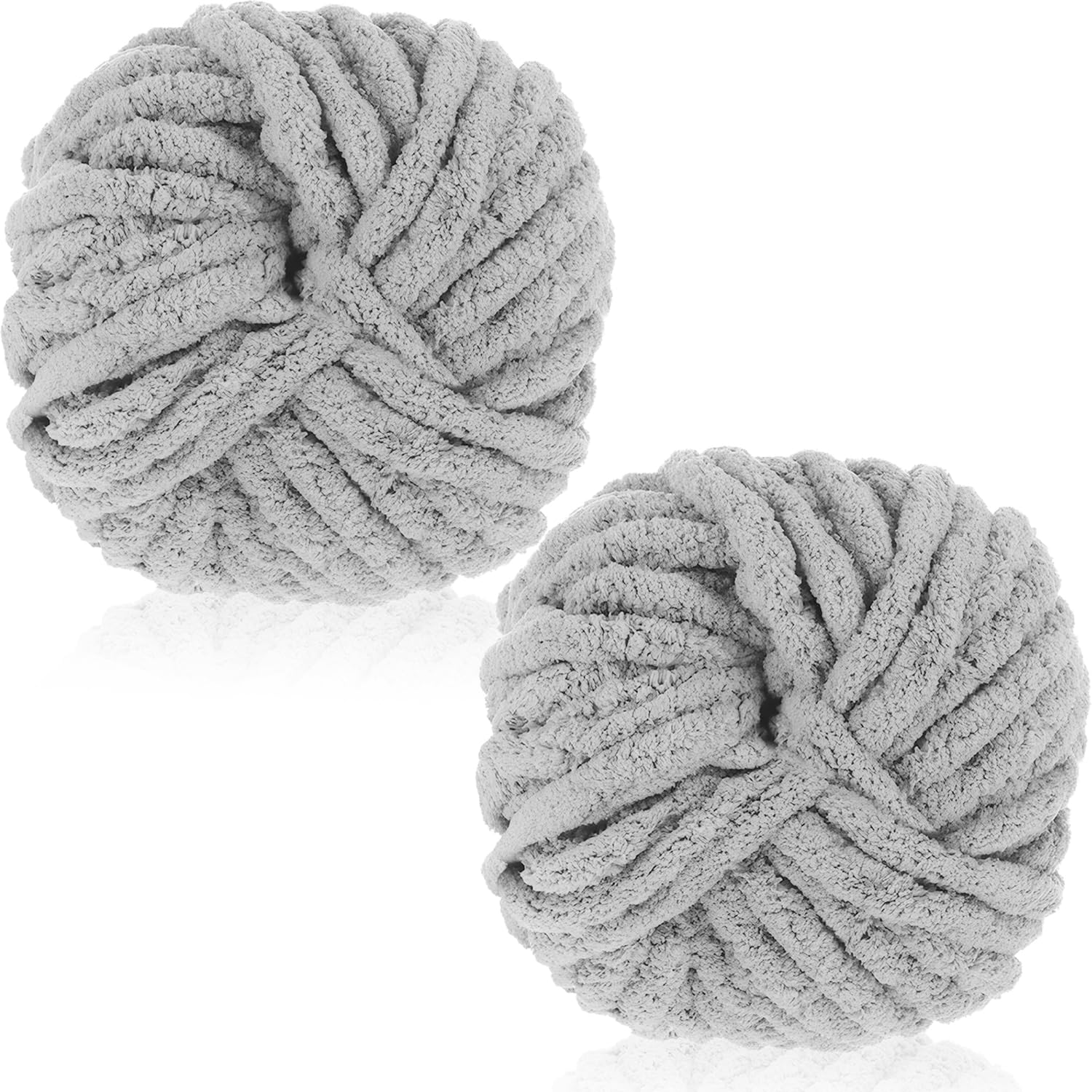 Exquilnova 2 Pack Chunky Yarn for Hand Knitting,Multiple Colors Chenille Yarn for Knitting & Crochet,Soft Chunky Wool for Blankets,Cushion,Scarves,Pet Beds,Bags,Hats,Sweaters(Light Gray)