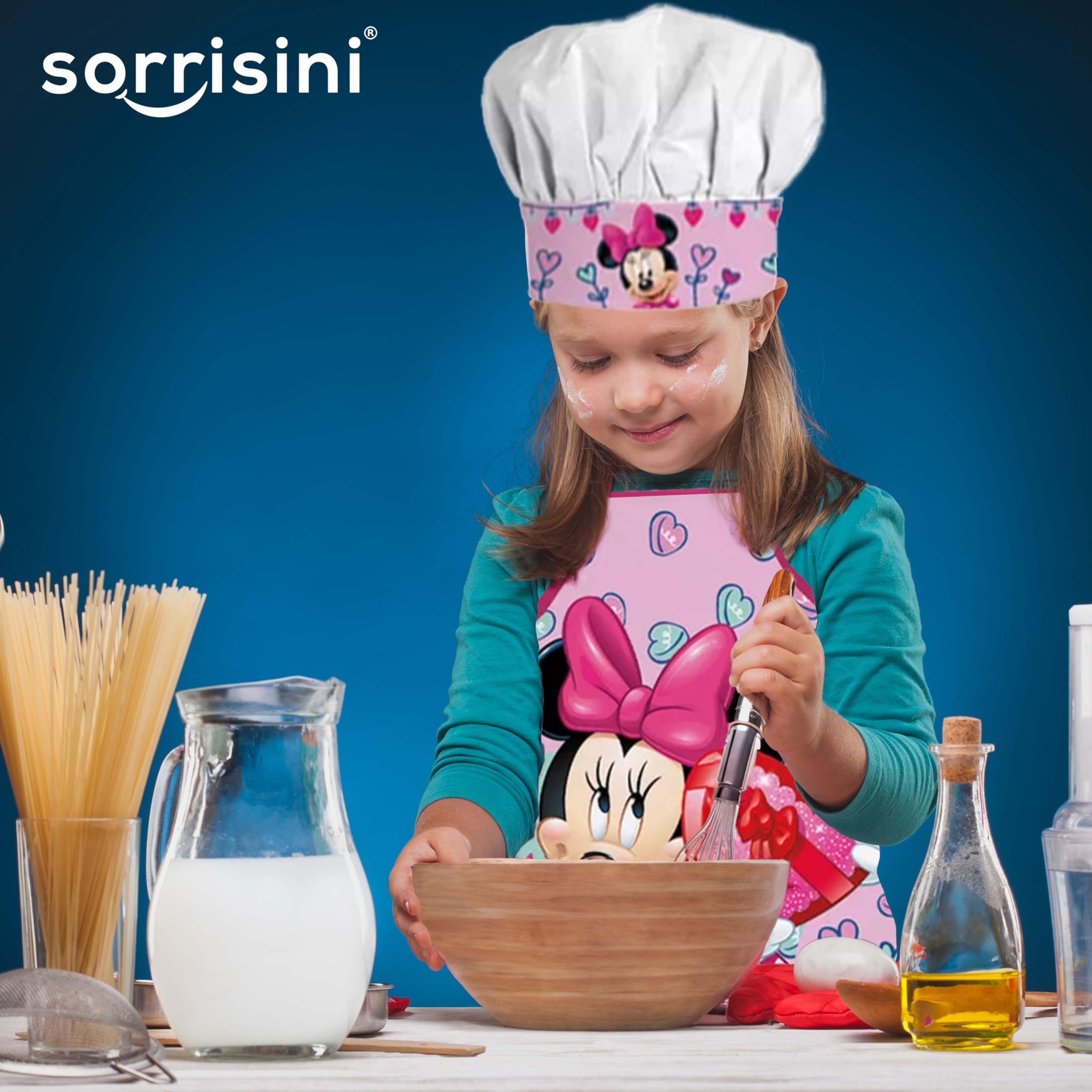 Set Chef Bambino, Grembiule da Cuoco per Bambini, Cappello Chef Bambino, Vestito Cuoco Bambino, Grembiule e Cappello Regolabile per dipingere Minnie