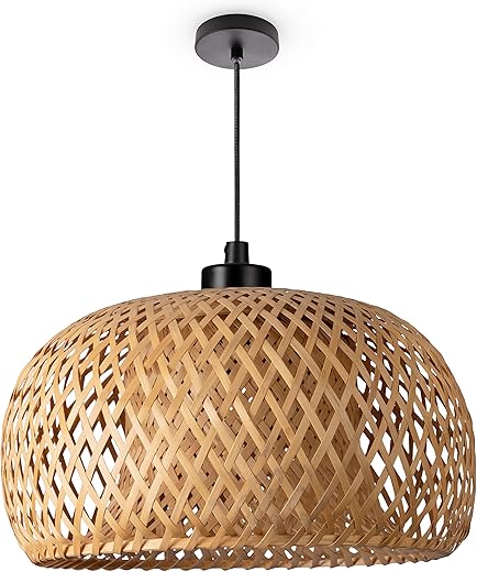 Paco Home Deckenlampe Bambus Hängelampe Korb Boho Lampe Esszimmer Ø52cm Wohnzimmer Hängend Rattan Natur Küche Vintage E27 Retro 1,5m Textilkabel