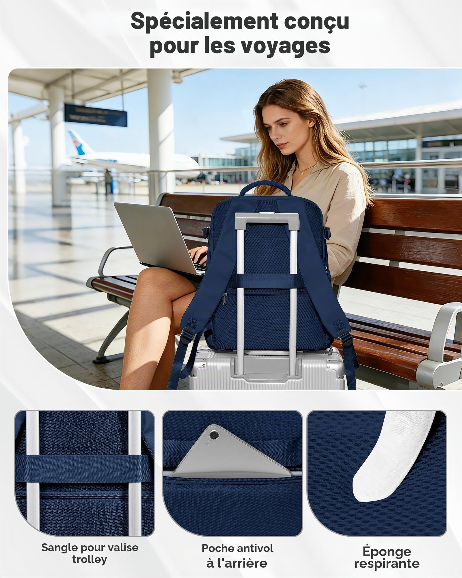 HPLQQ Sac à dos sous vide de voyage 40x30x20 avec pompe, Cabine Avion Ryanair/Wizz 40x30x20 Bagage cabine à main avec compression pour homme et femme,Sac airbag avec pompe,M-Königsblau
