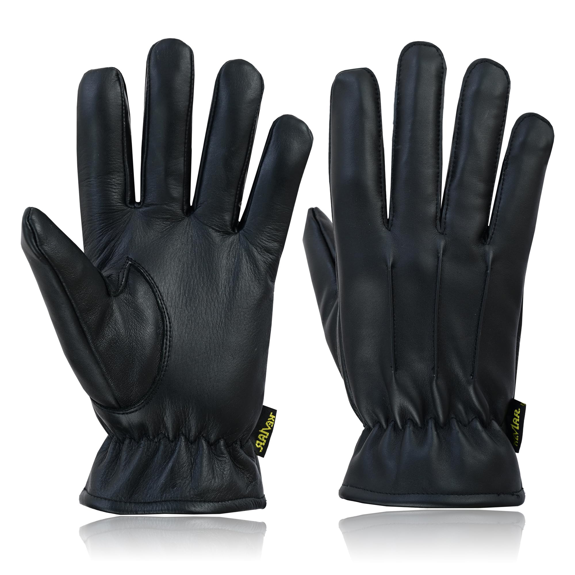 Kevlar Lined Cut Resistant Leather Gloves Anti Slash Heat Fire Police Security Work Wear Uniform Dress SIA Search Safety Protection Gloves (Black, S)