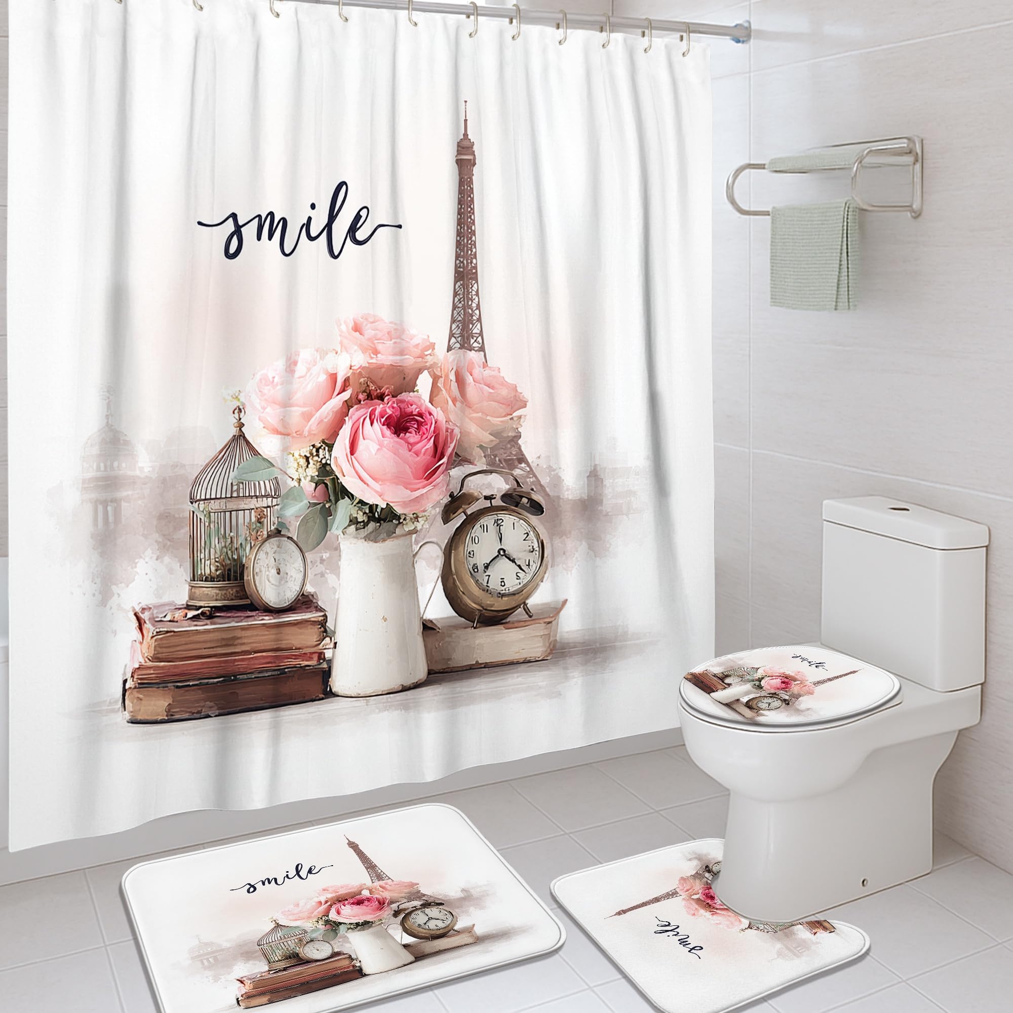 Rideau de douche Paris et tapis de bain pour relooker la décoration de votre chambre d'amis