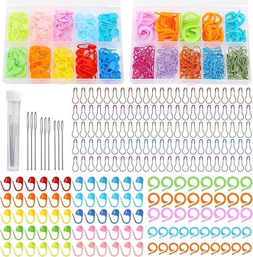 Marcadores de punto de ganchillo, marcadores de punto de colores con agujas romas de ojo grande, 326 marcadores de puntada para tejer con caja de