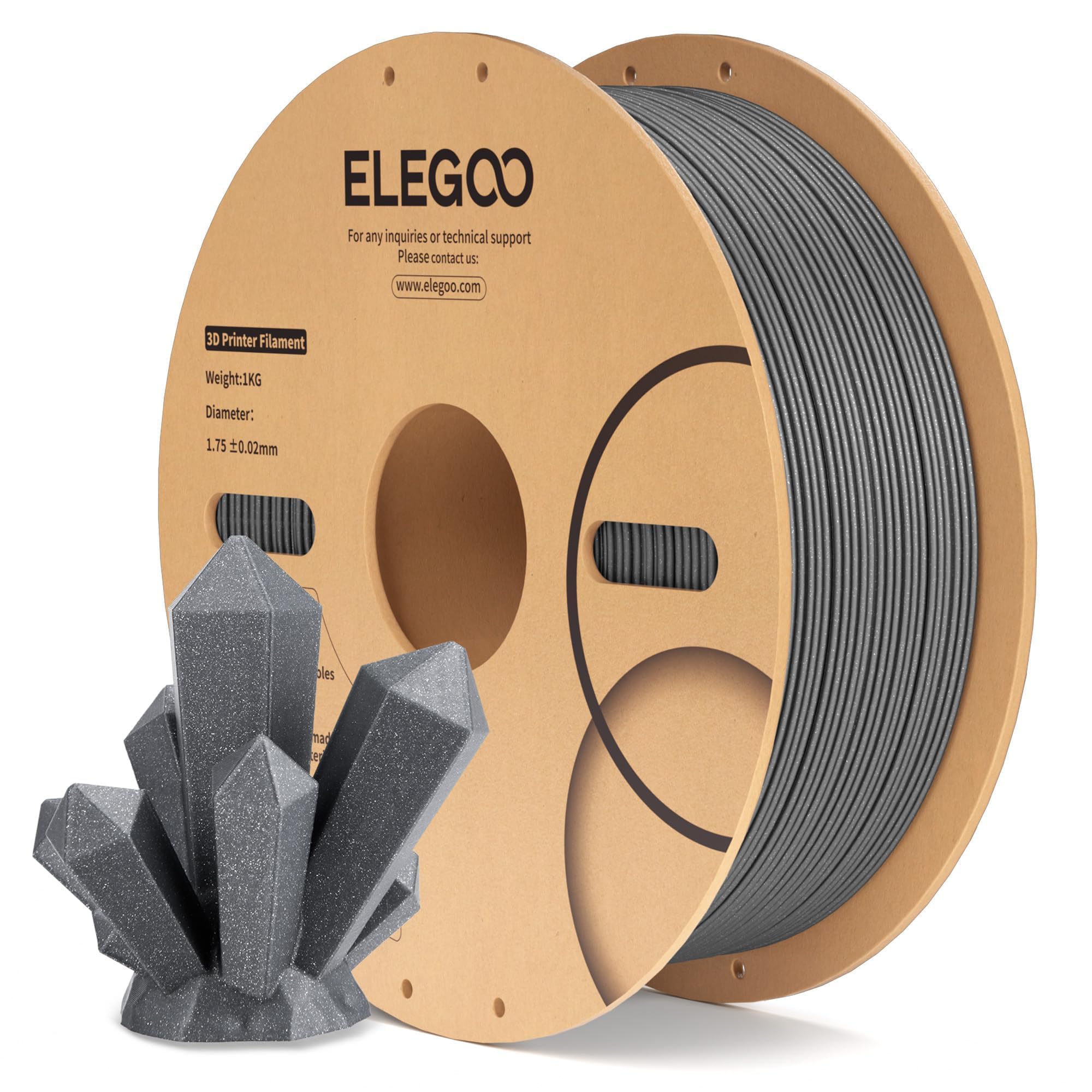 ELEGOO PLA Filament 1.75mm Sparkle Dark Gray 1KG, Glitter Twinkling 3D Printer Filament Dimensional Accuracy +/- 0.02mm, 1kg Spool(2.2lbs) Fits for
