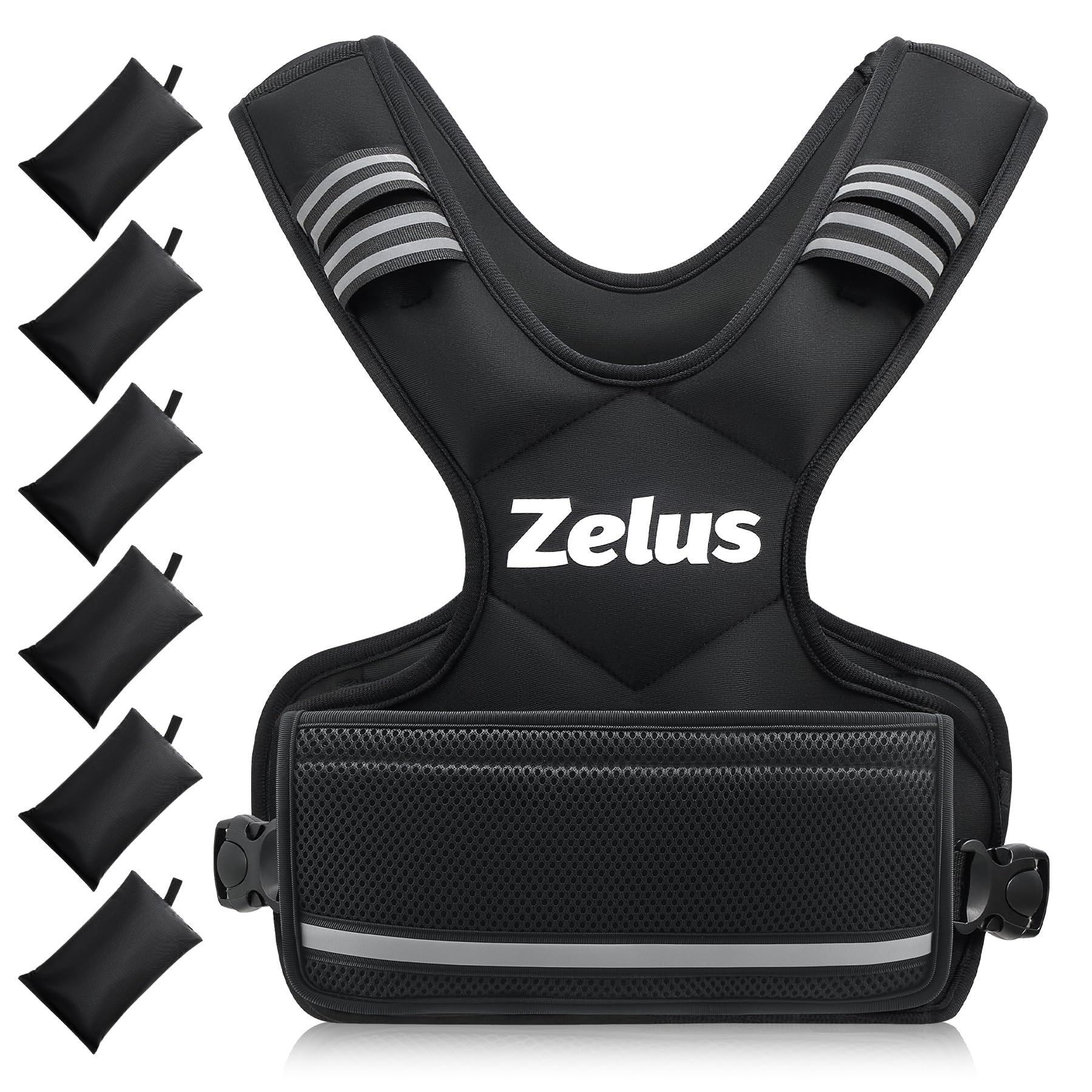 ZELUS Weighted Vest for Men and Women | 4-10lb/11-20lb/20-32lb Vest with 6 Ironsand Weights for Home Workouts | Adjustable Body Weight Vest Exercise Set for Cardio and Strength Training