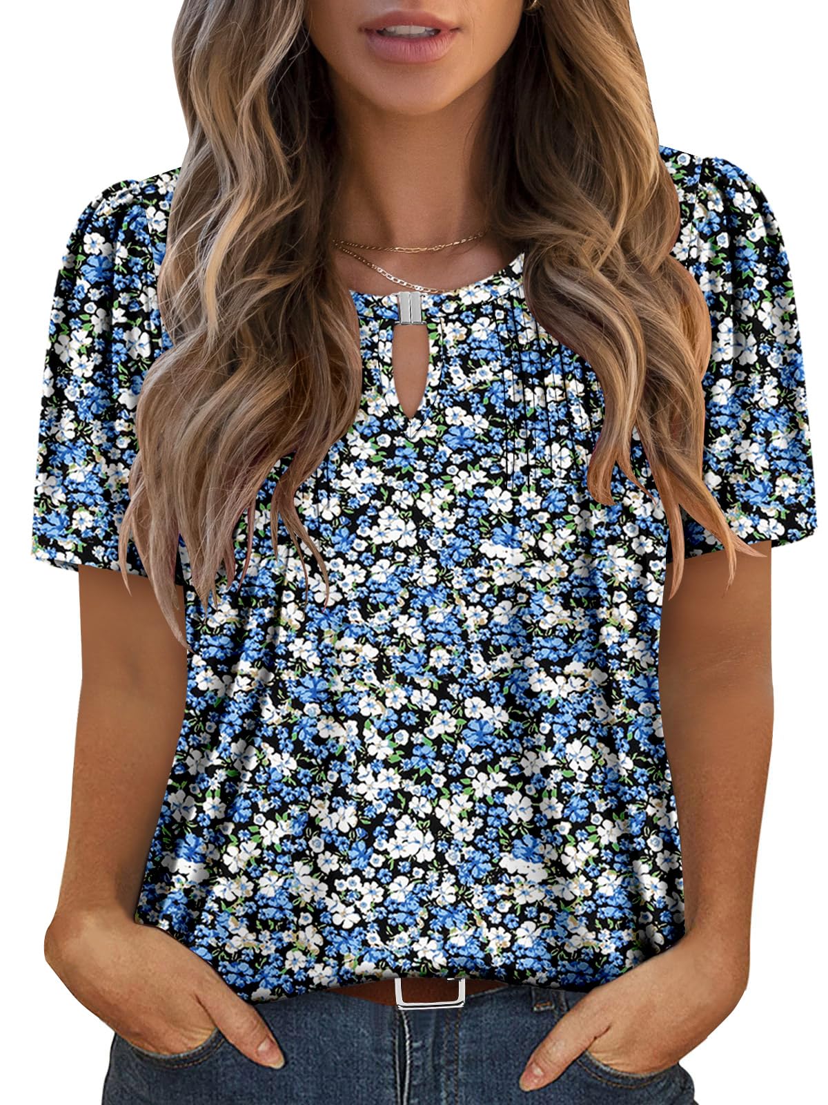 Angerella Womens Tops Dressy Casual Summer Short Sleeve T-Shirts Trendy Loose Blouse V Neck Tunic Tops to Wear with Leggings