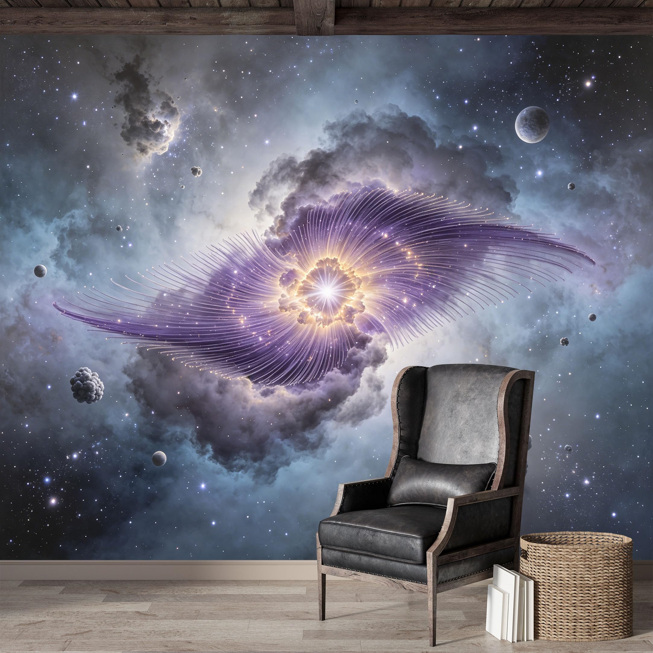 Custom Size Wall Mural,Celestial Nebula Space Cosmic Galaxy Swirling Lights Premium Water Activated SelfAdhesive Wallpaper,Removable Wall Covering for Indoor Home Decor