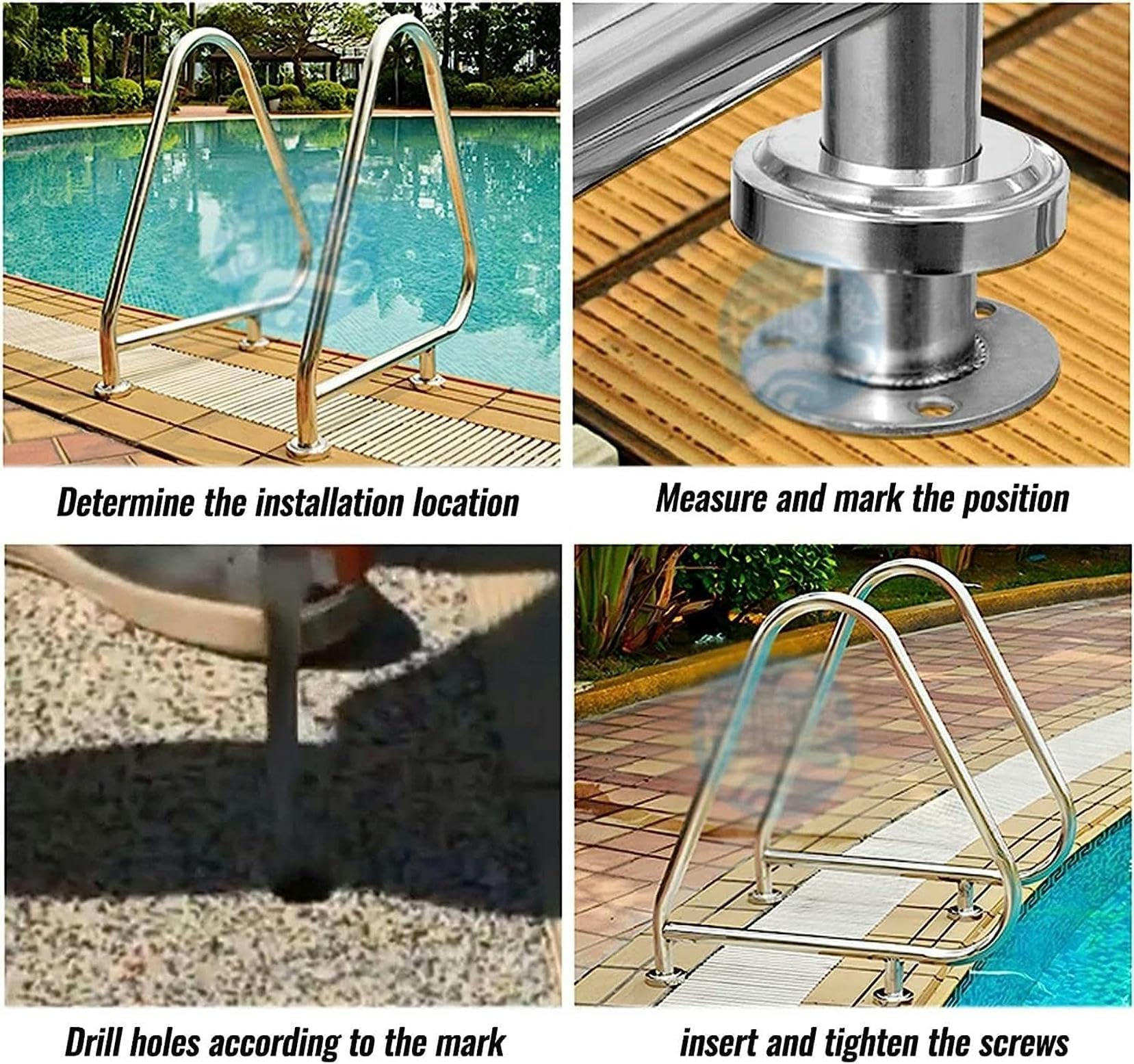 Barandilla de Piscina de fácil instalación, de 81x90 cm, Apta para Piscinas empotradas, con Soporte Lateral, diseño Antideslizante, Que Mejora la Experiencia de natación y Proporciona una só