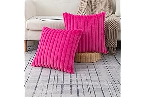 ZLINA Faux Fur Plush Hot Pink Throw Pillow Covers