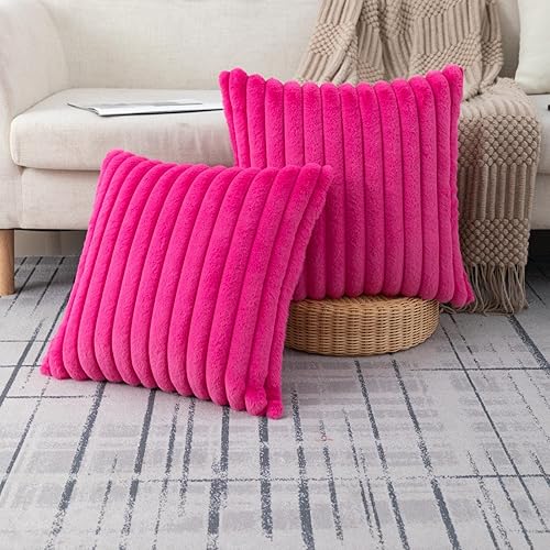ZLINA Set of 2 Hot Pink Faux Fur Decorative Throw
