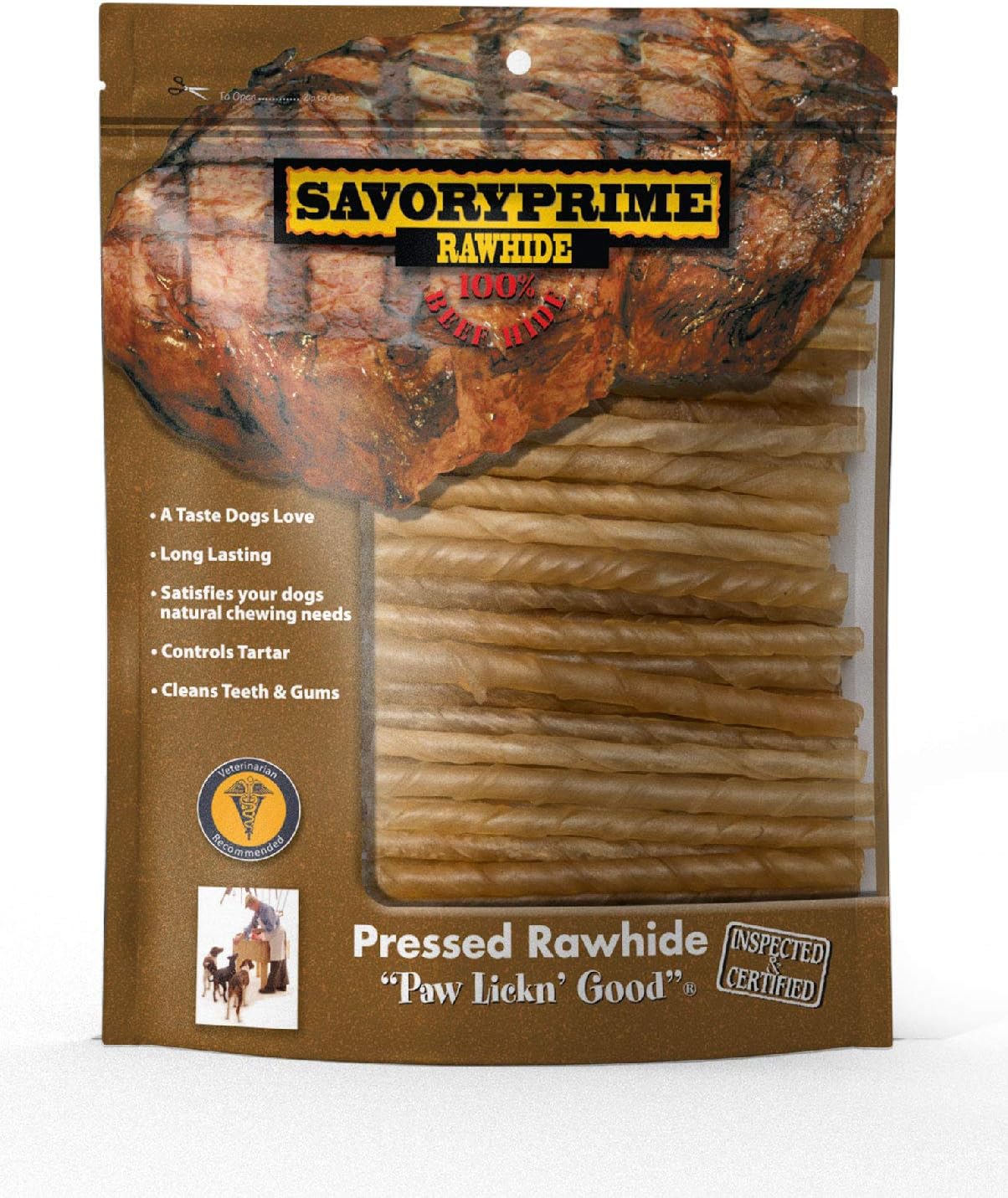 Savory Prime Rawhide 100% Beef Hide Natural Twist Sticks, 5 Inches