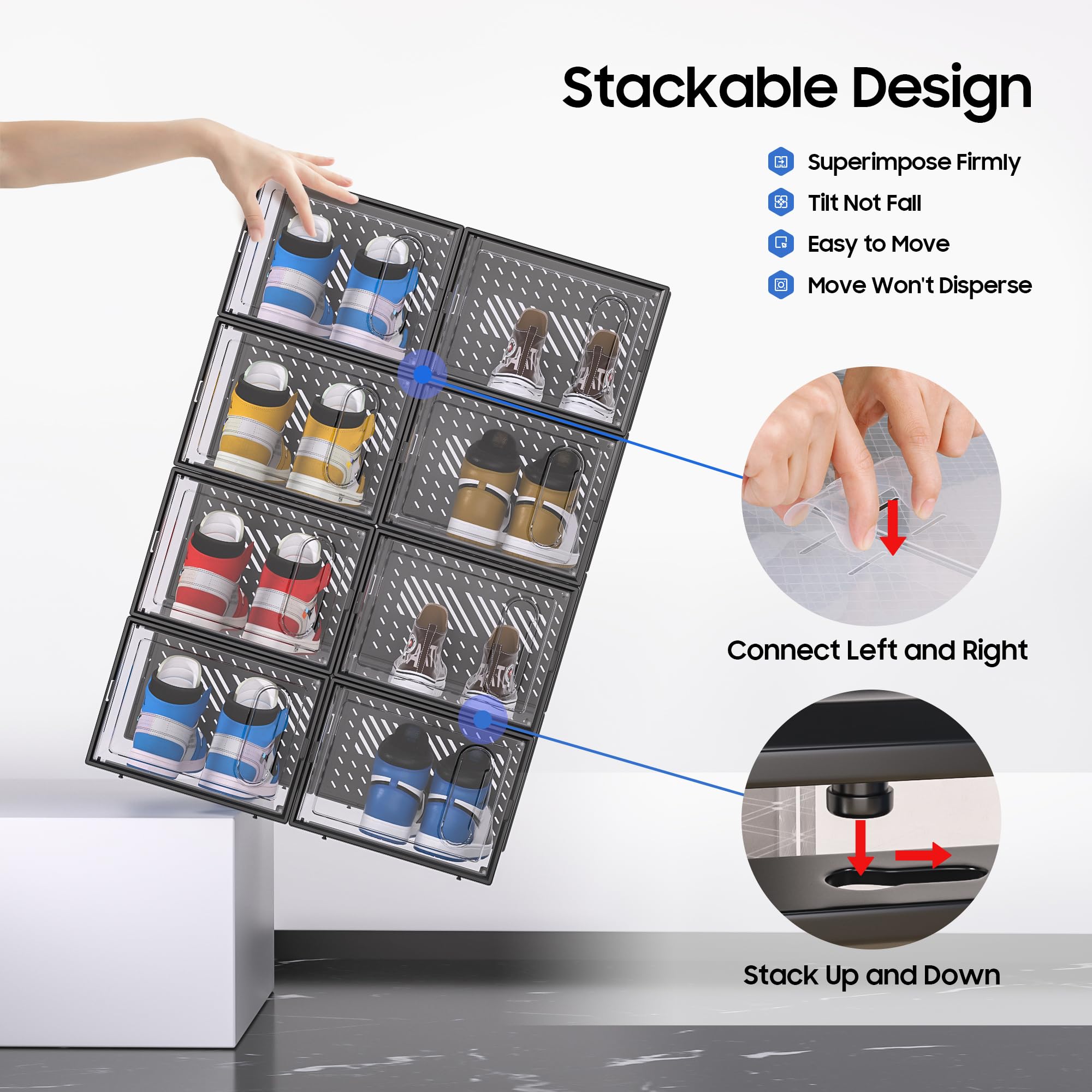 EWONLIFE Scatole Porta Scarpe In Plastica Trasparente, Grande Capacità, Impilabili Con Anta Magnetica, Confezione Da 12, Per Armadio E Scaffali, 33x24x18 Cm
