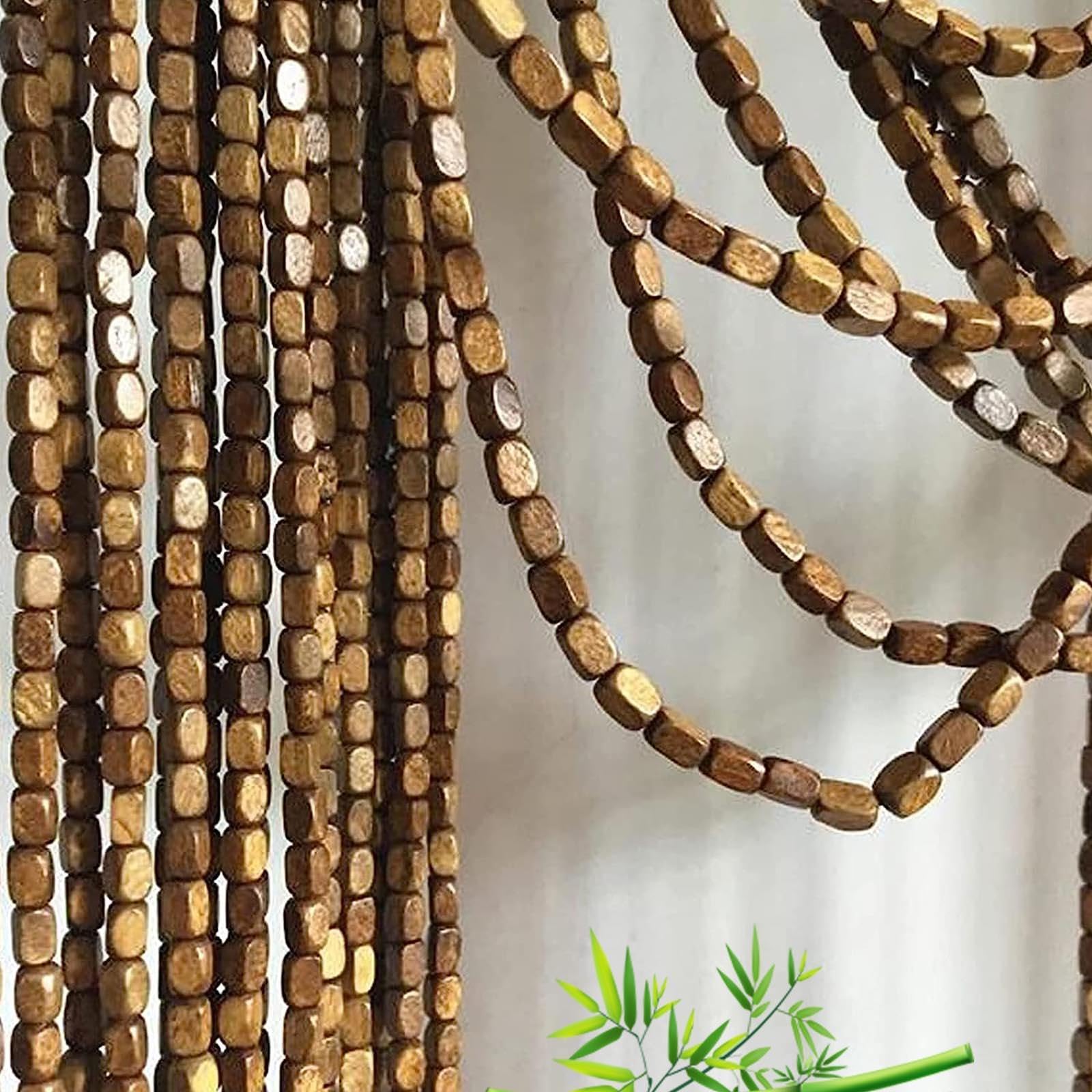 Rideaux De Perles Suspendus,Rideaux De Perles en Bois De Bambou Naturel,Rideau De Porte Perles Brins,Panneaux De Anti Mouche,Faits À La Main,Pour Patio, Cuisine, Balcon,W×H-100strands(100×210cm)