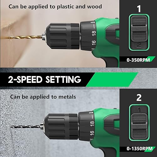 Miniatura 4 de ENZOO Taladro inalámbrico máximo de 20 V juego de taladro eléctrico con 1 batería y cargador portabrocas sin llave de 38 pulgadas 2 velocidades