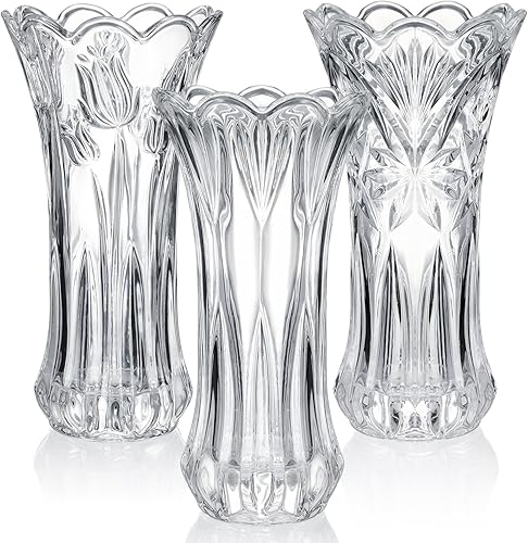 SiliFine 3 jarrones de vidrio grueso, 9.5 pulgadas de alto x 5 pulgadas de ancho, jarrón de vidrio grande, cilíndrico alto, florero decorativo disponible en Yaxa Venezuela