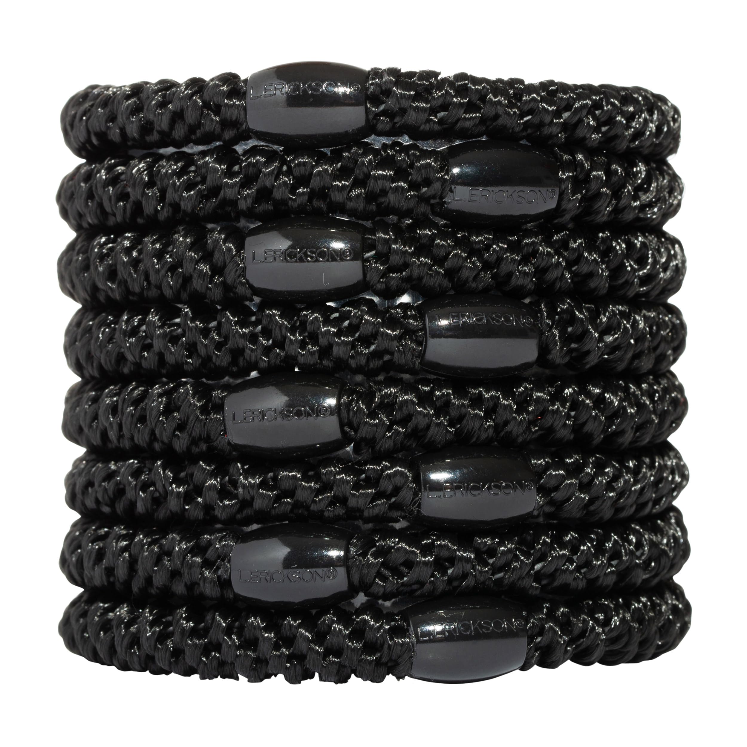 L. Erickson Grab & Go Ponytail Holders, Black, Set of Eight - Exceptionally Secure with Gentle Hold
